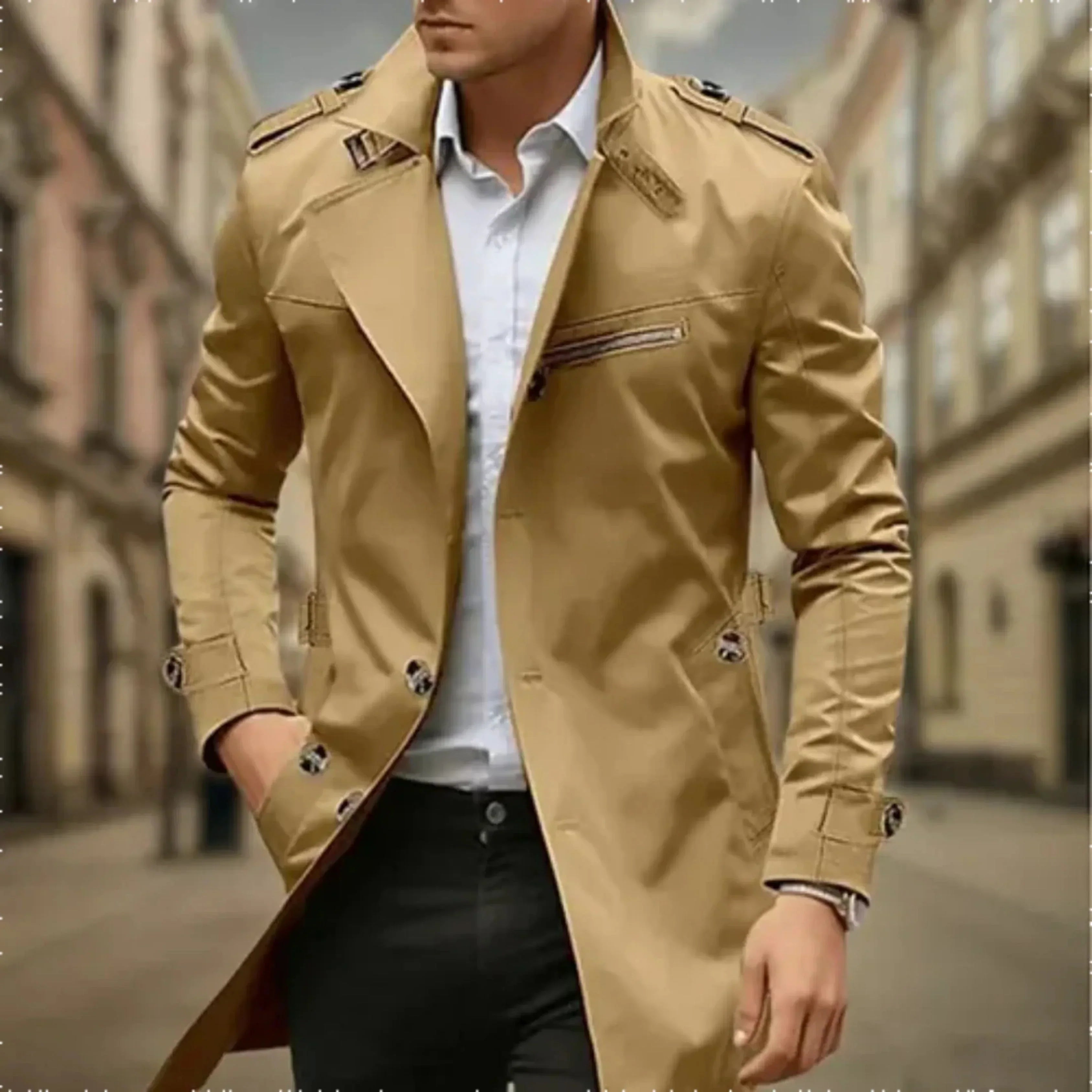 Rey Herre Frakke – Elegant Vandtæt Trench Coat med Klassisk Dobbeltknap Design