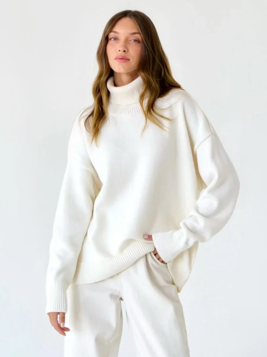 Elise Oversized Turtleneck Sweater til kvinder – Blød og varm striktrøje med tidløst design