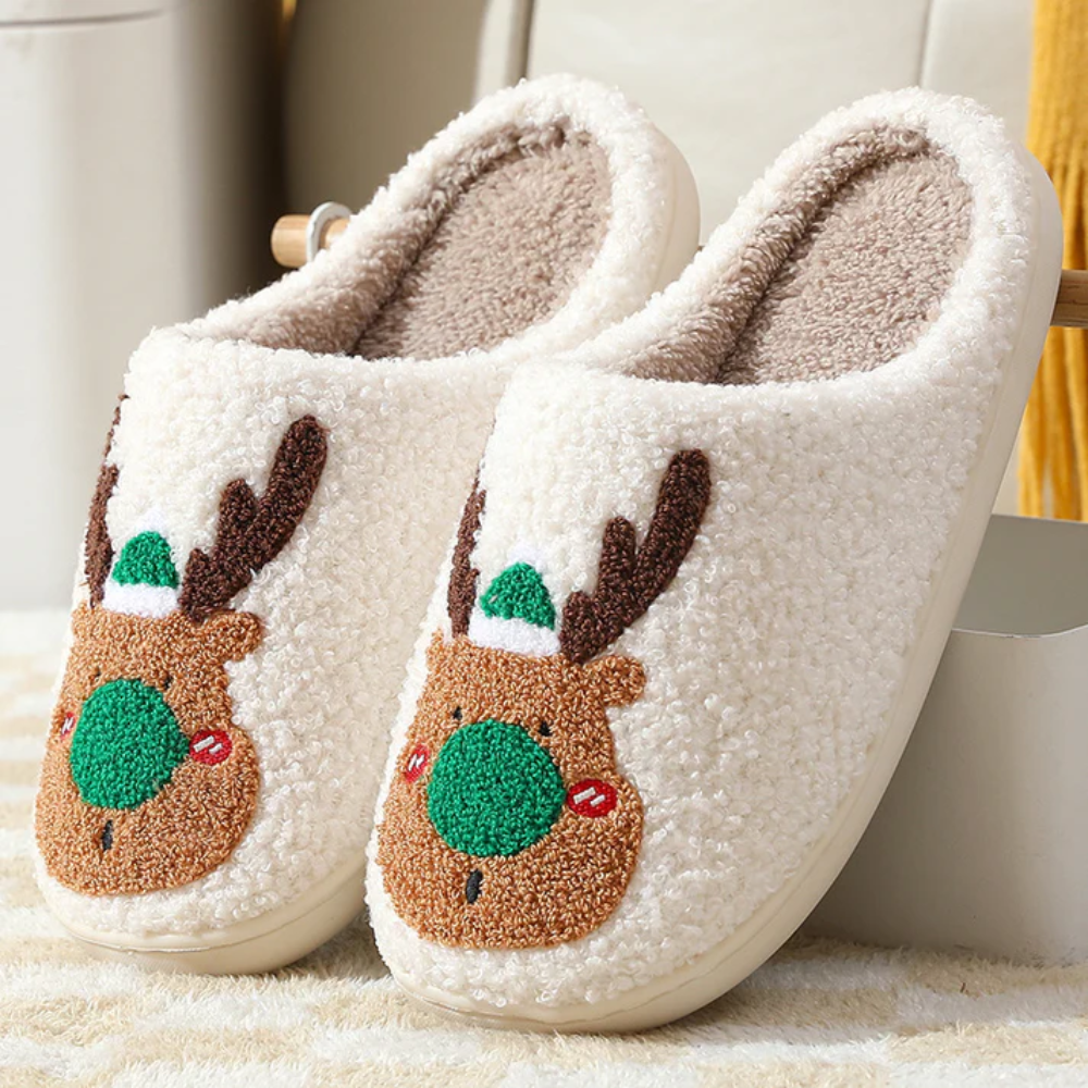 ReindeerSoft Juleklipklapper – Varme Rensdyrslippers med Antiskridbund til Damer og Herrer