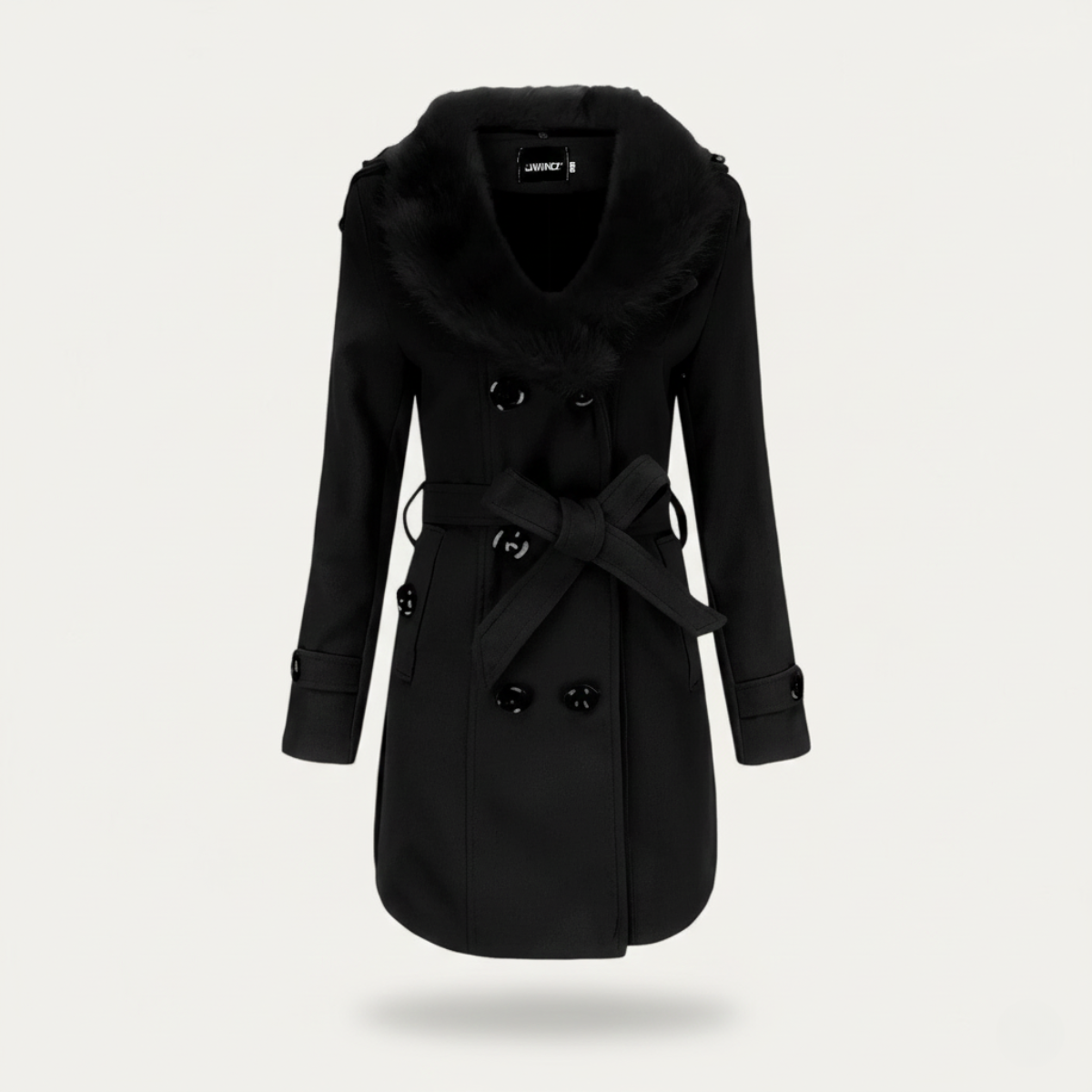 Kvinders Dobbeltradet Trench Coat med Bælte og Faux Fur Krave