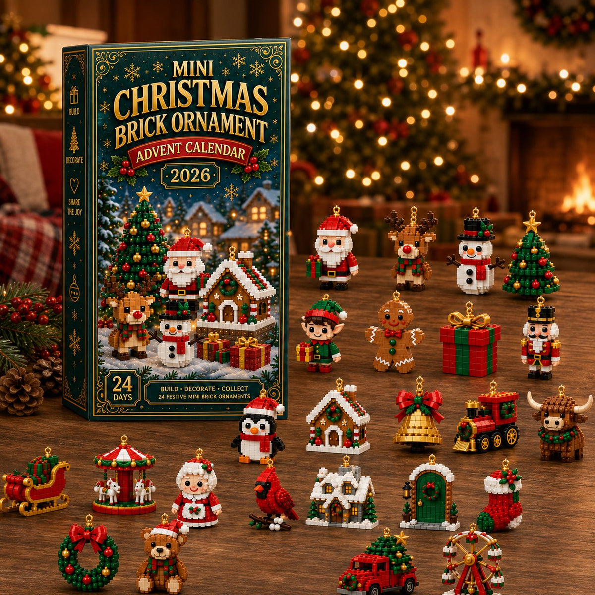 Jul Ornament Adventskalender – 24 Mini Byggsatser för Juldekoration