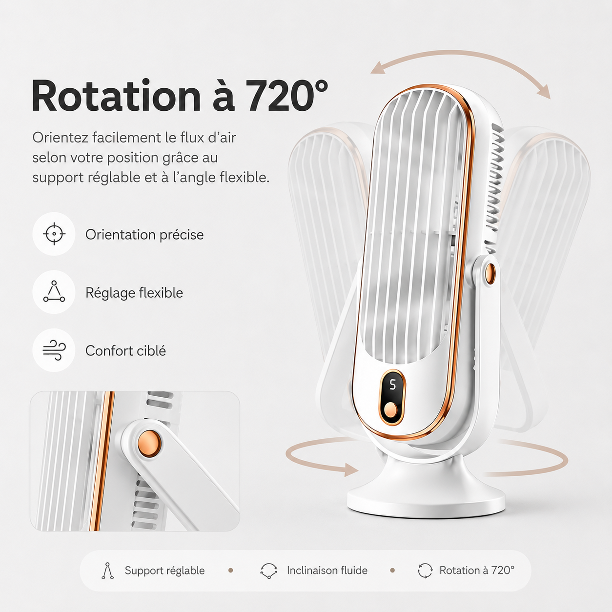 AeroLux Elite Køleventilator | Dobbelt Motor, 720° Rotation, Genopladelig via USB & Ultra Stille for Ultimativ Komfort Overalt