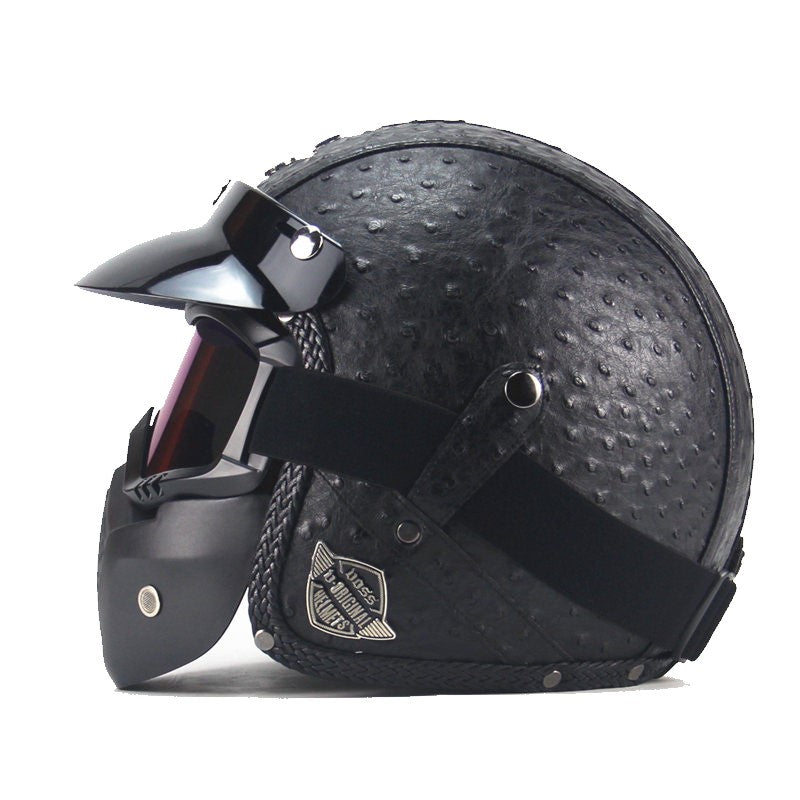 Vintage PU Læder Motorcykel Sturzhelm Biker med Visir Maske Briller