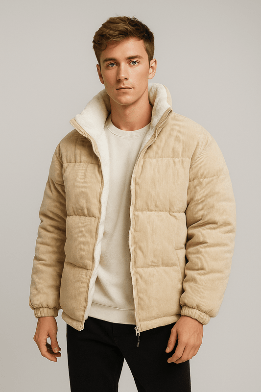 Daniel Mænds Fløjl Jakke – Varm Fleece Foderet med Lynlås & Ståkrave