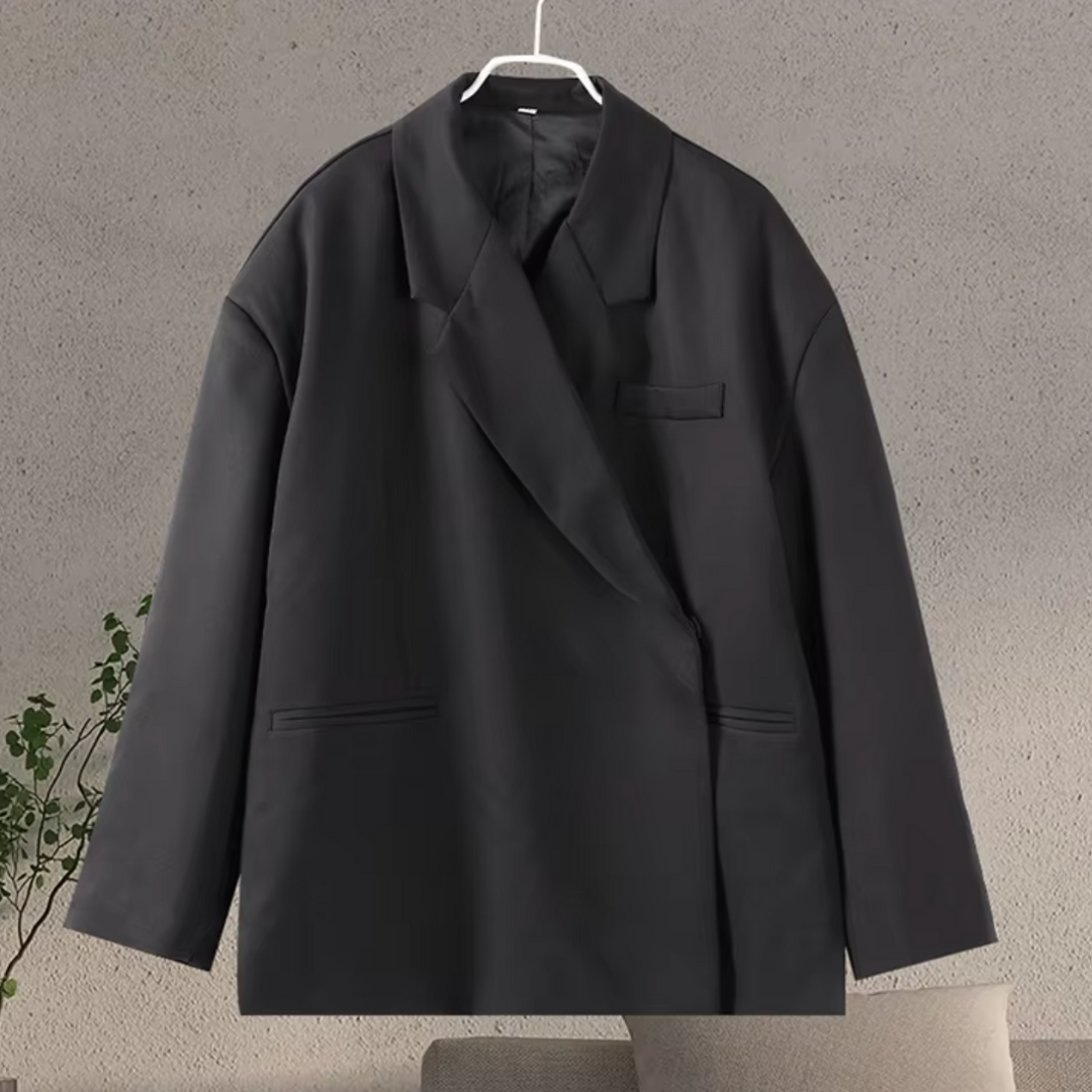 Yusra Blazer Oversize Kvinde – Elegant Moderne Jakke med Flydende Snit & Struktureret Stof