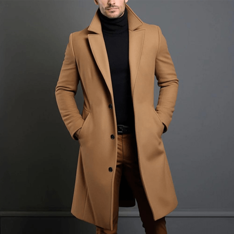 Edward Lang Vinterfrakke til Mænd – Varm Isoleret Trench Style Jakke med Klassisk og Elegant Snit