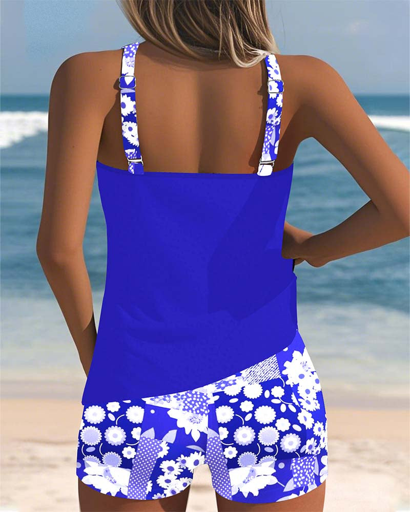 Blomster Tankini med Justerbare Stropper og Komfortable Shorts - Multifarvet