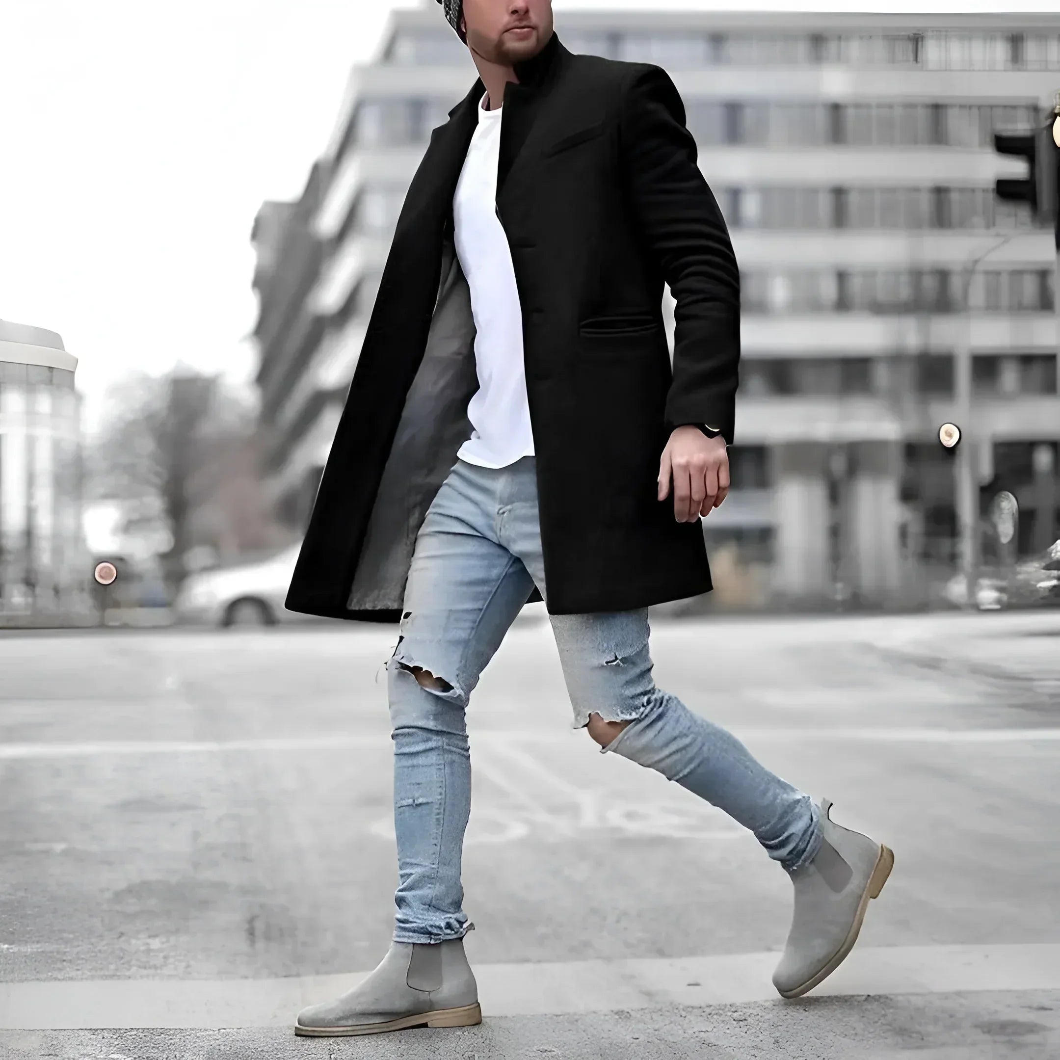 James Manteau Lang Mand – Elegant Varm Uld Duster med Tidens Stil