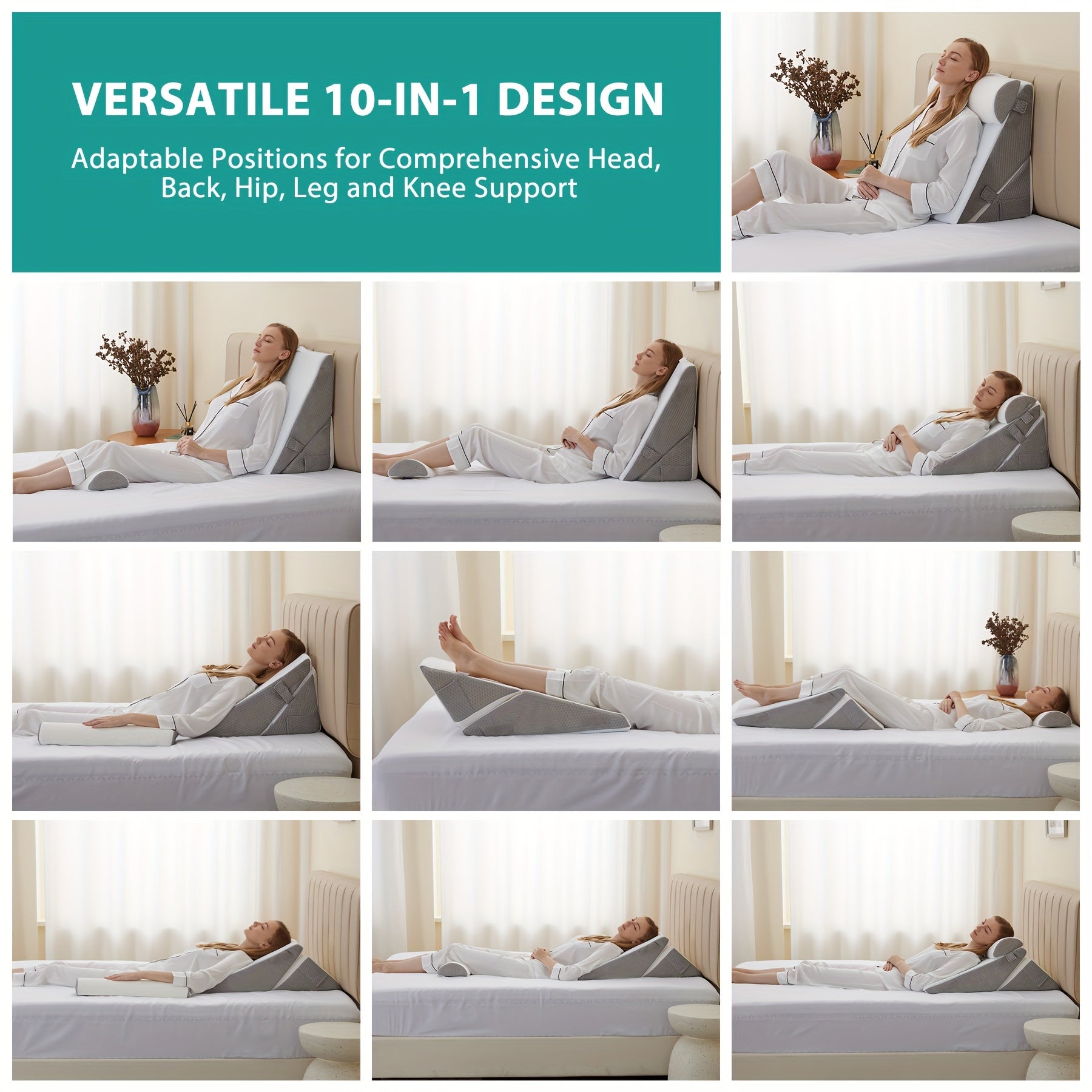 Justerbar kile ortopædisk pude RelaxPlus - Premium 7 i 1 memory foam støtte system