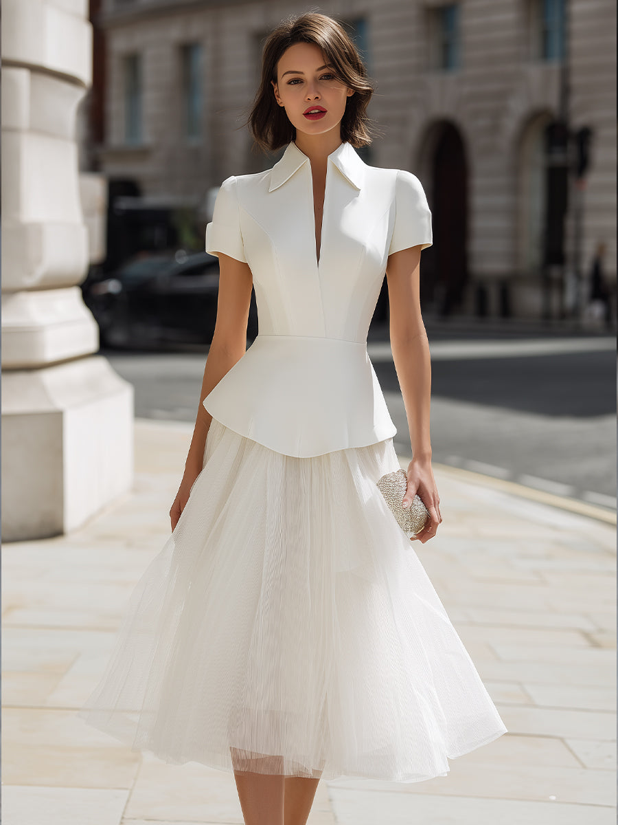 Skræddersyet Peplum Top Og Tulle Midi Nederdel Sæt