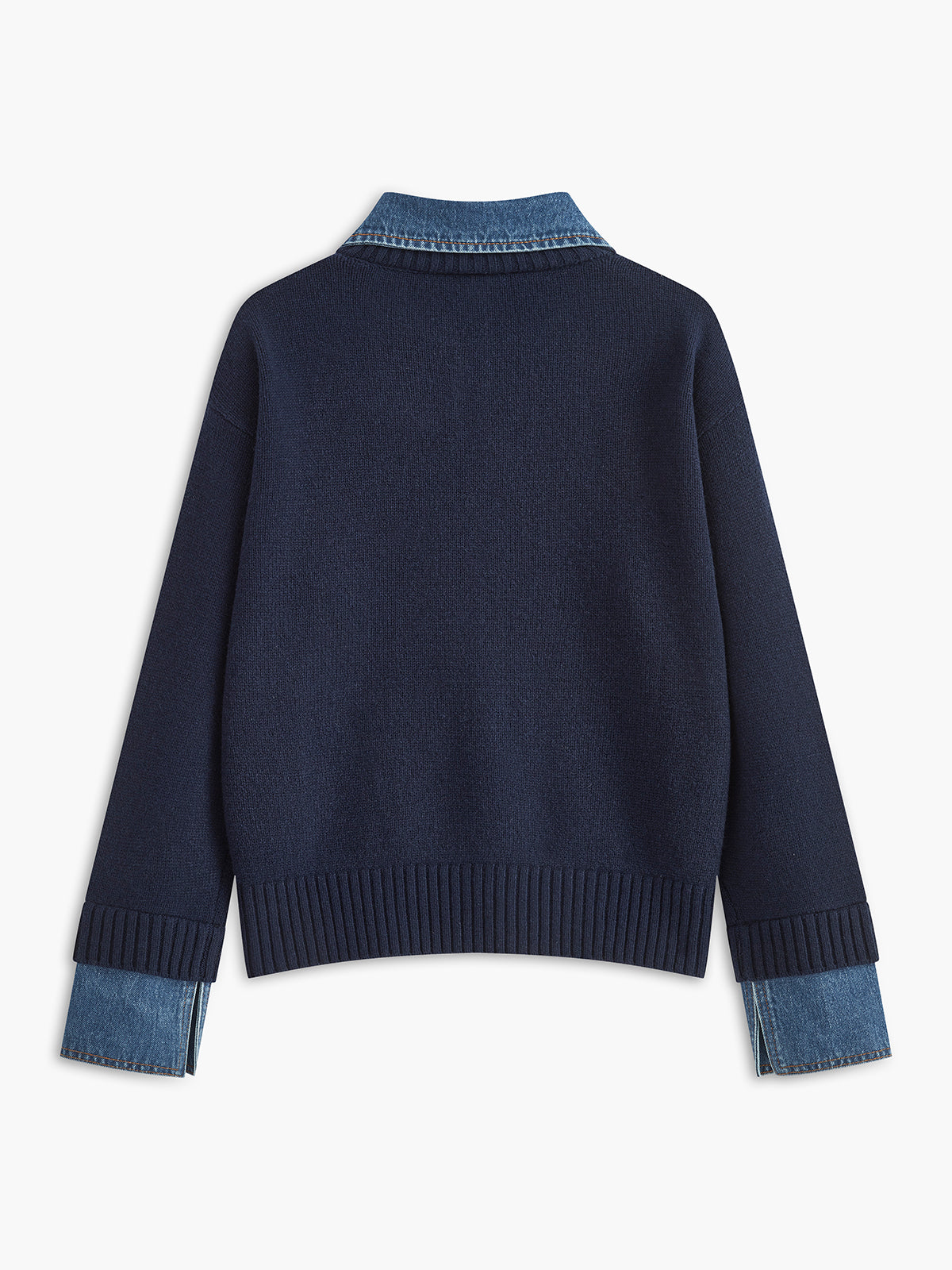 Giana Elegant Kvinders Sweater – Blød Strik med Denim Effekt Krave & Manchetter