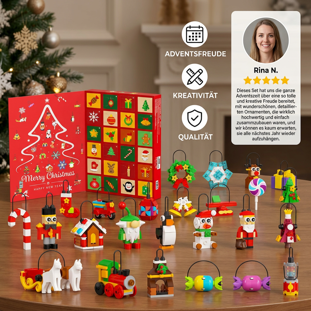 Adventskalender med byggklossar och juldekorationer 2026 – 24 dagar fyllda med julöverraskningar