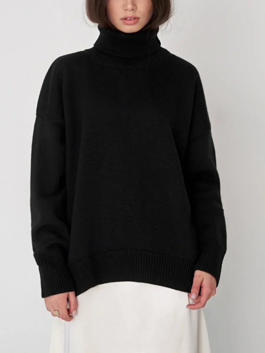 Elise Oversized Turtleneck Sweater til kvinder – Blød og varm striktrøje med tidløst design