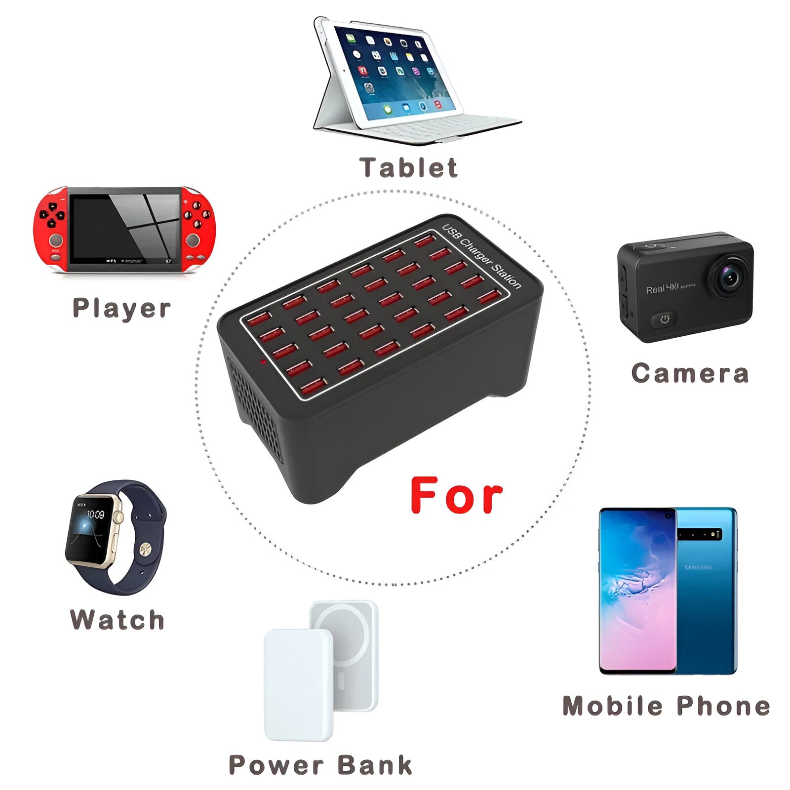30-Port USB-A Opladningsstation til Hurtig Opladning