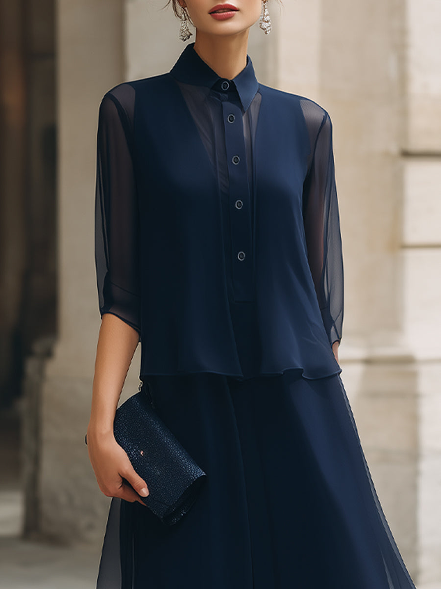 Knap-Front Gennemsigtig Overlay Midi Kjole