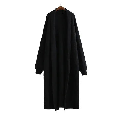 Kvinders Hætte Midi Cardigan – Åben Front Langline Striklag