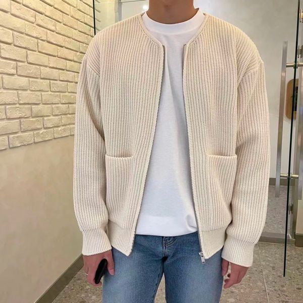 Hans Cardigan Herre – Casual Ribstrikket Vest med Åben Front & Praktiske Lommer