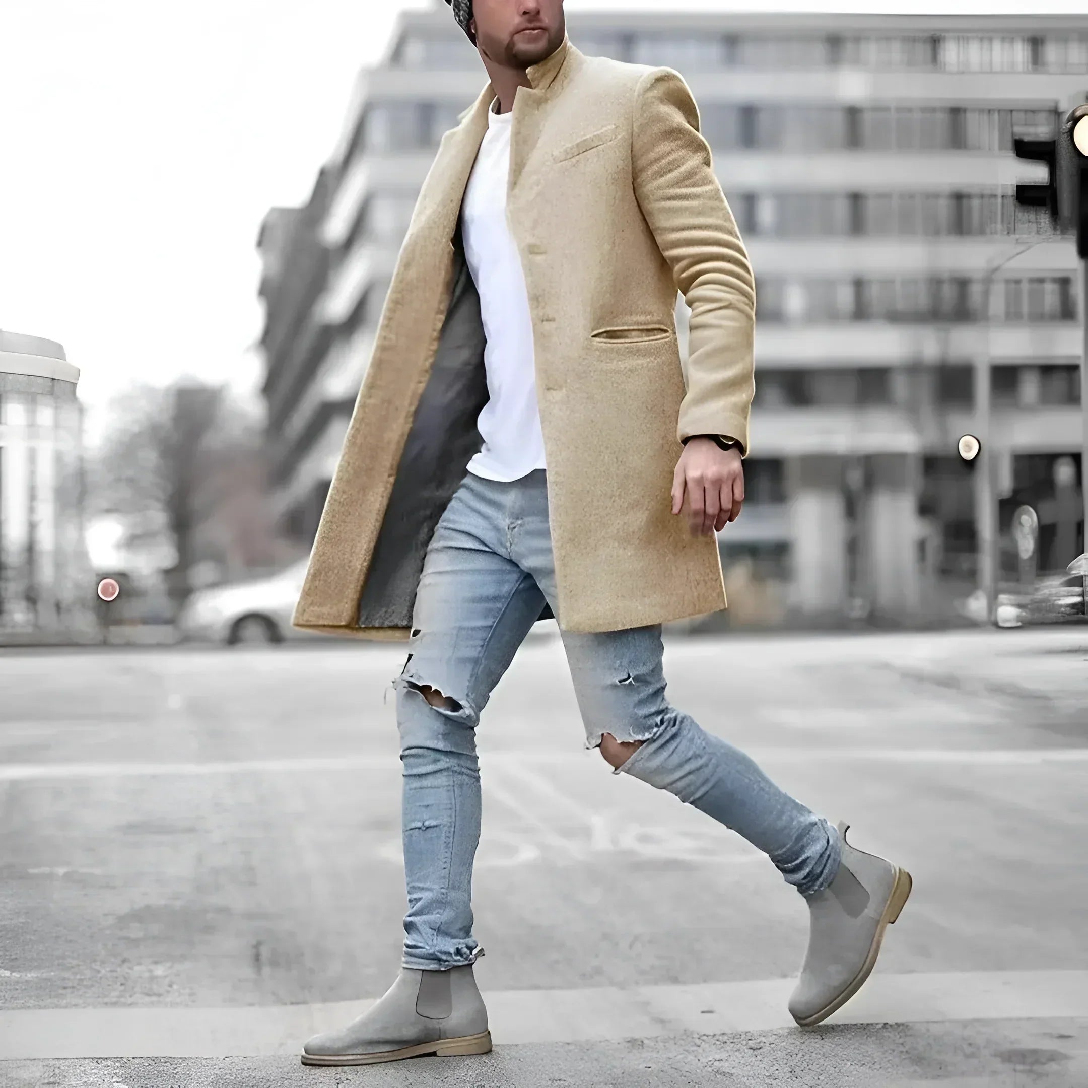 James Manteau Lang Mand – Elegant Varm Uld Duster med Tidens Stil