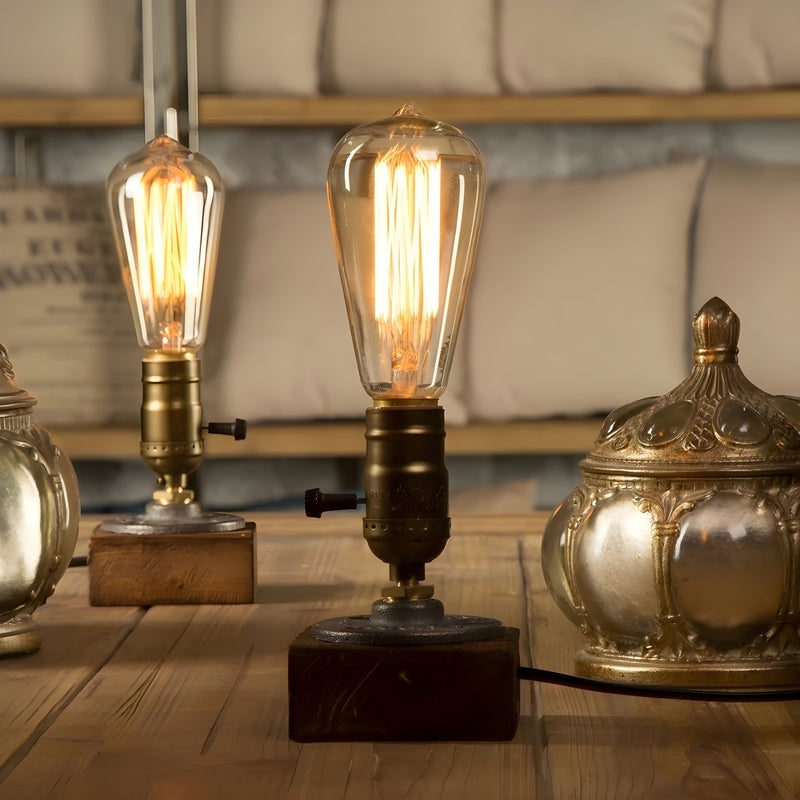 AntiqueGlow - Industriel bordlampe med vintage-eksponerede pærer