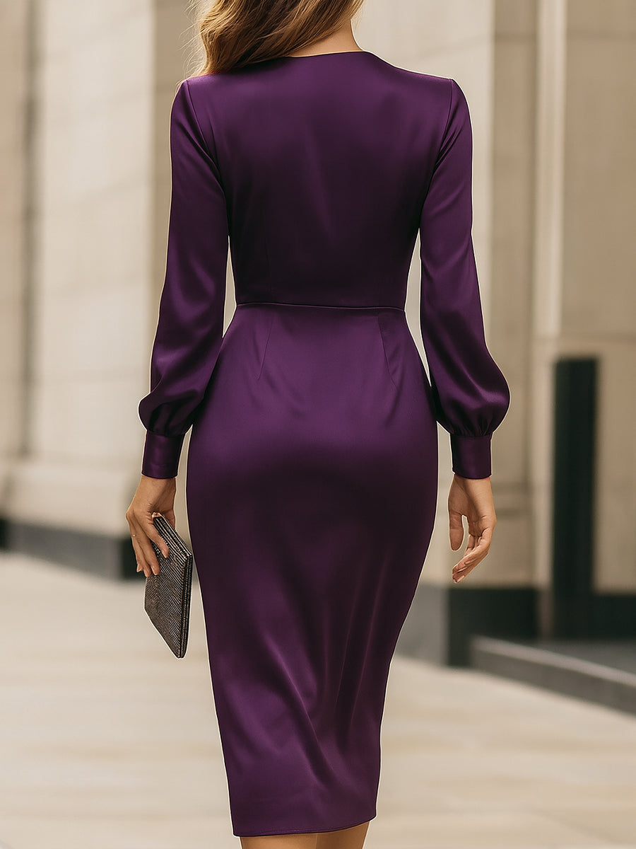 Clara | Dybe Blomme Satin Indpakning Midi Kjole