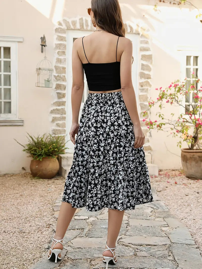 Blomstret A-linje Skirt med Lommer til Kvinder | Ideel til Forår og Sommer