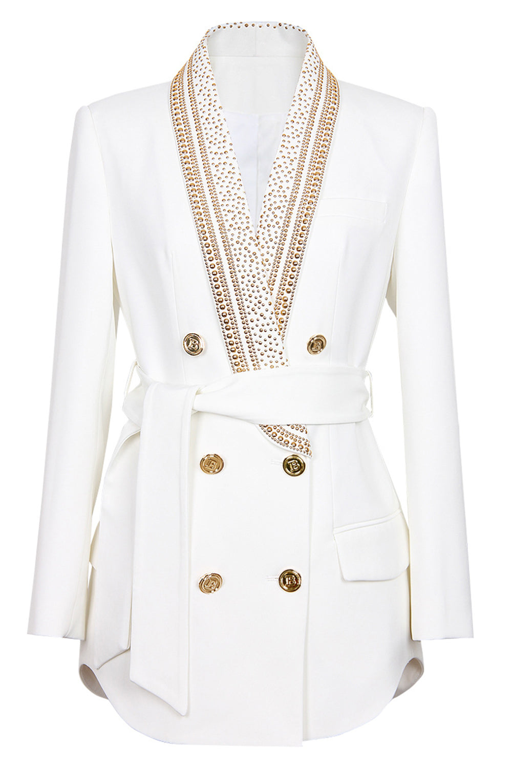 Kvinders Blazer Hvid Moderne Polyester Guldperle Dekoration