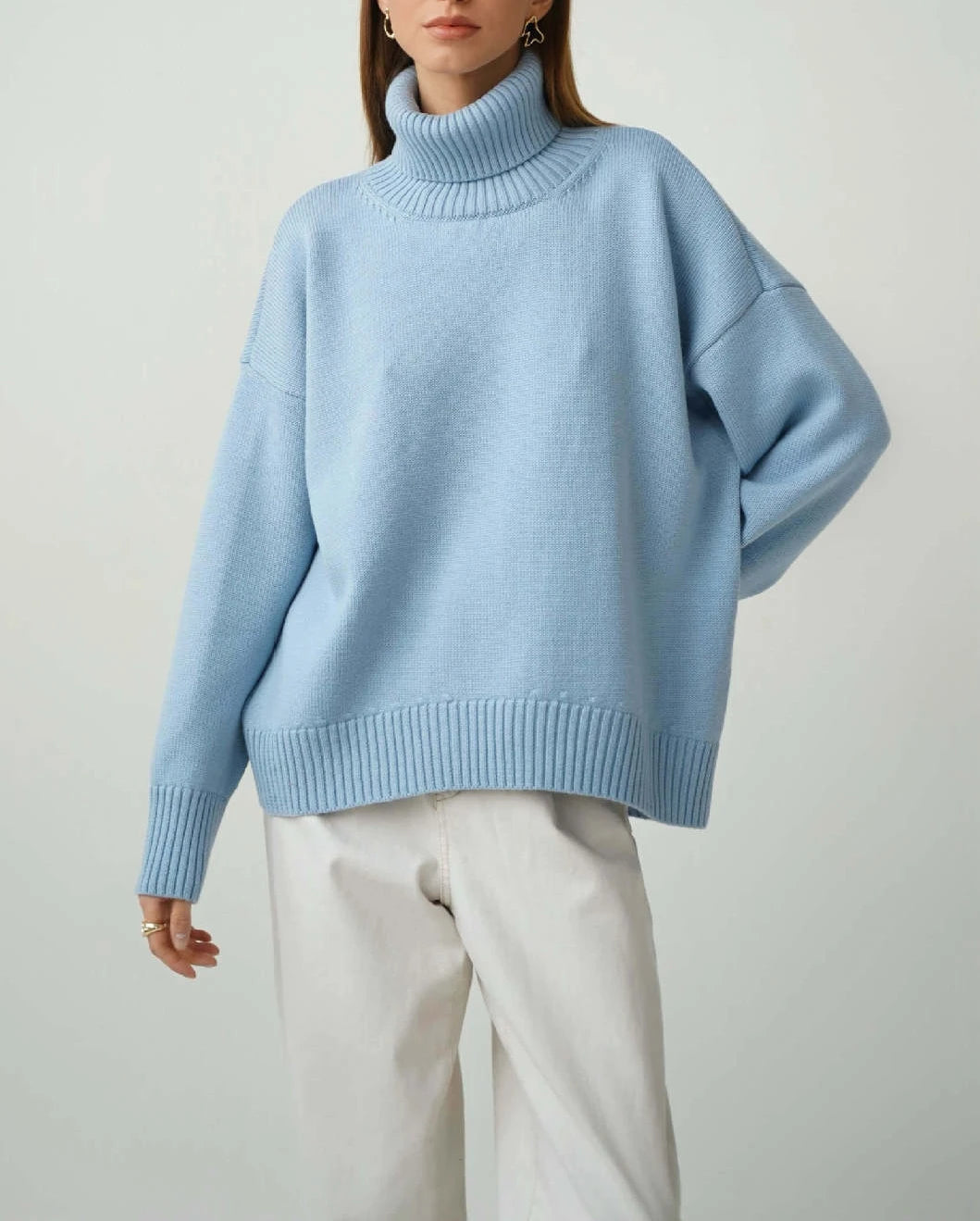 Elise Oversized Turtleneck Sweater til kvinder – Blød og varm striktrøje med tidløst design
