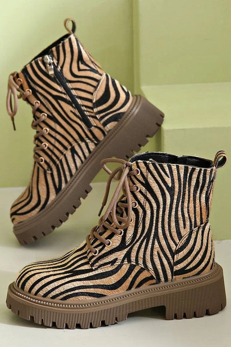 ZEBRA PRINT SNØREBOOTS