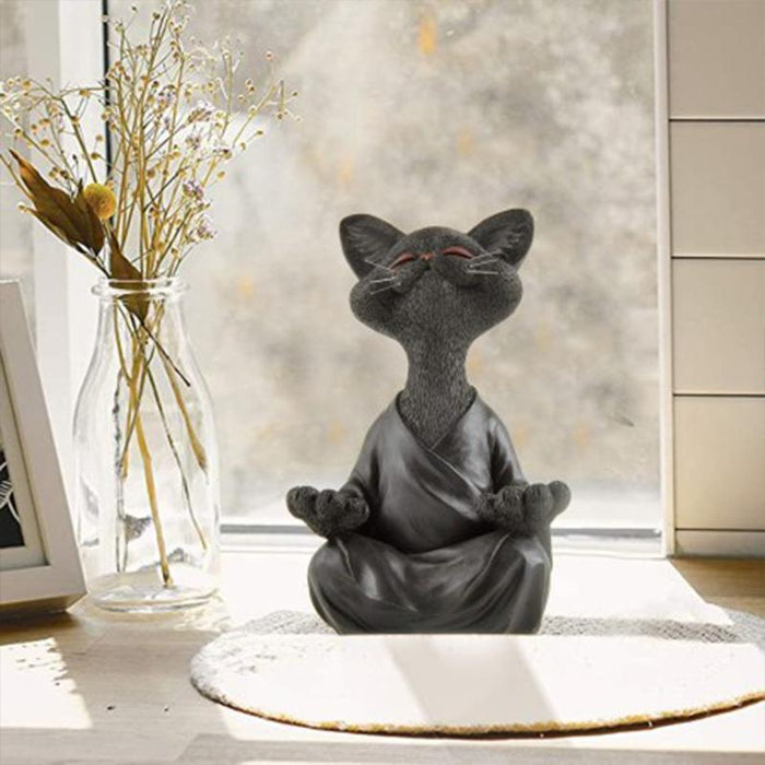 SerenePaws - Håndlavet Buddha Cat Statue til inspireret interiør