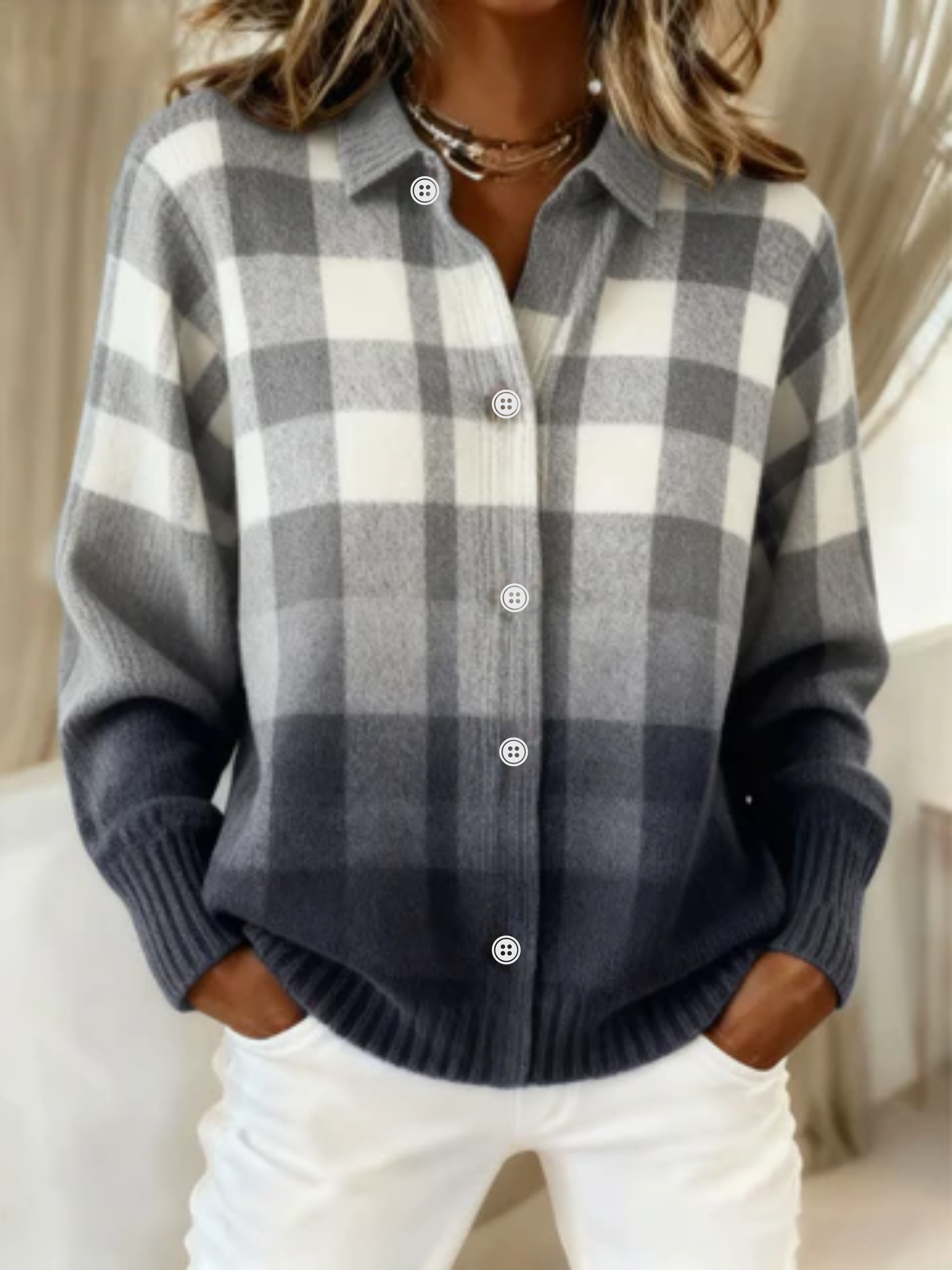 Mara™ – Tjekket Hoodie Bluse