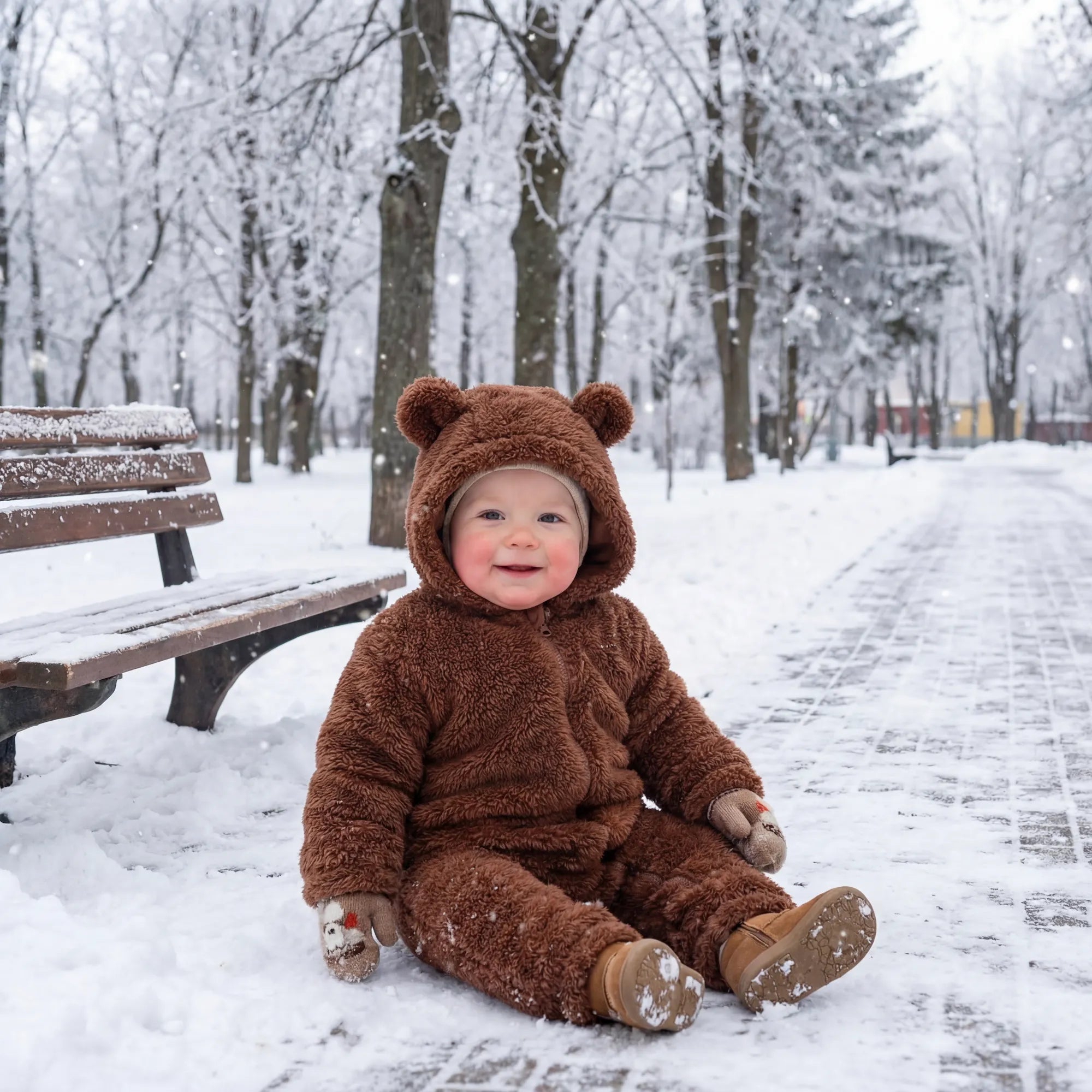 BabyBear | Plush Bjørn Vinter Baby Overall Blød Cozy Outfit