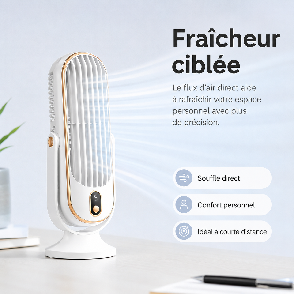 AeroLux Elite Køleventilator | Dobbelt Motor, 720° Rotation, Genopladelig via USB & Ultra Stille for Ultimativ Komfort Overalt