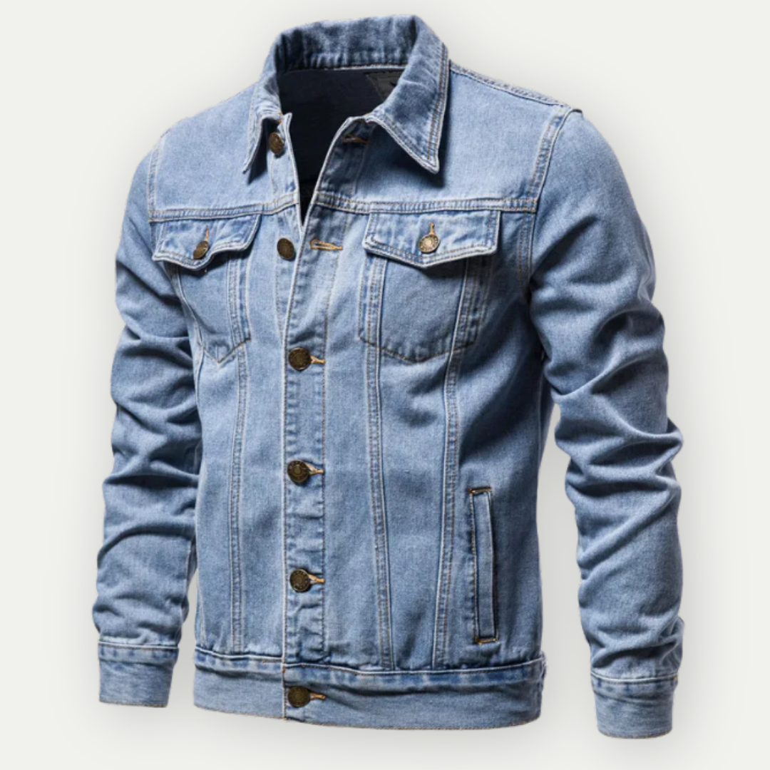 Max Jean Jakke – Klassisk Lyseblå Denimjakke med Strukturerede Detaljer