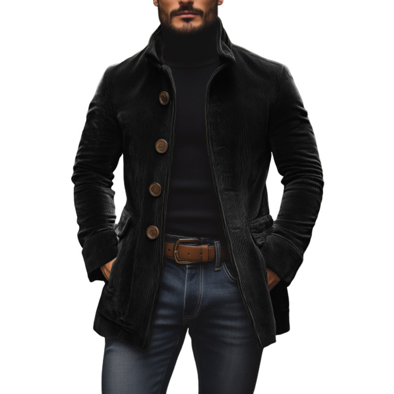 Emerson Herre Corduroy Velvet Frakke – Slim Fit med Stå-Op Krave & Elegante Lommer