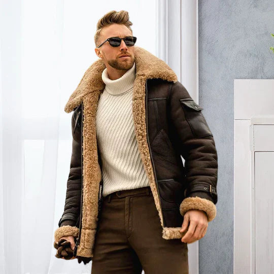 Raymond Herrejakke – Holdbart Læder med Blødt Fleecefor & Elegant Stil