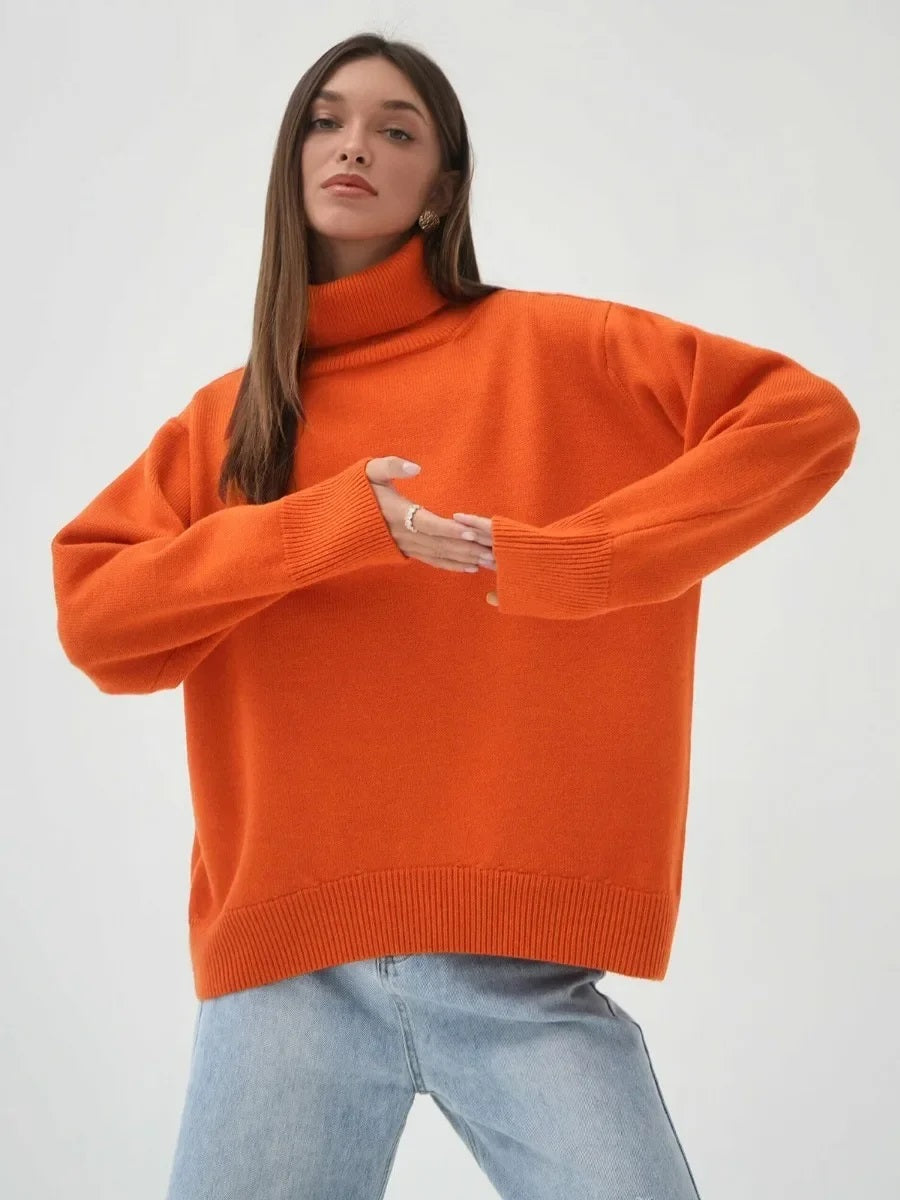 Elise Oversized Turtleneck Sweater til kvinder – Blød og varm striktrøje med tidløst design