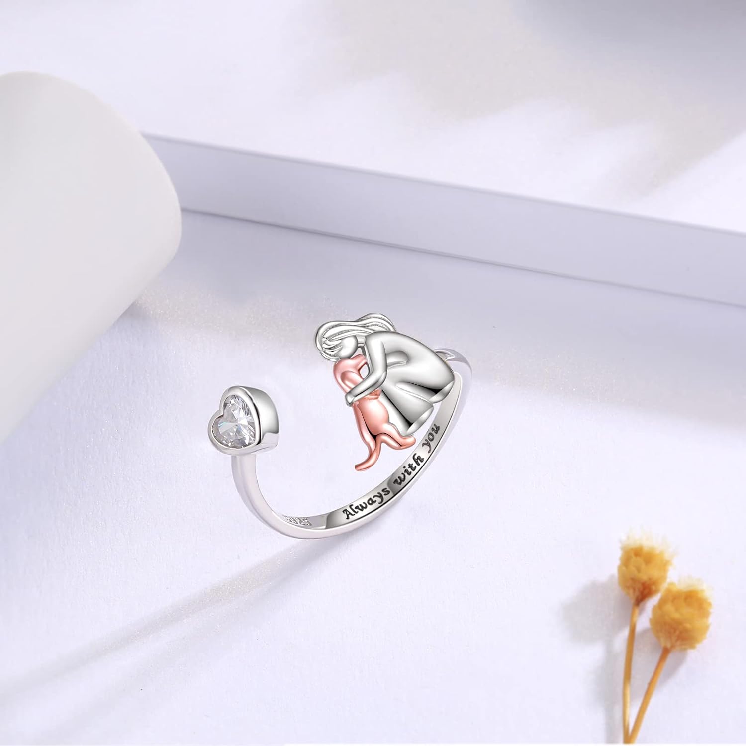 SilverPaw | Justerbar Hunde-Ring Altid i mit hjerte med Zirkonia-sten