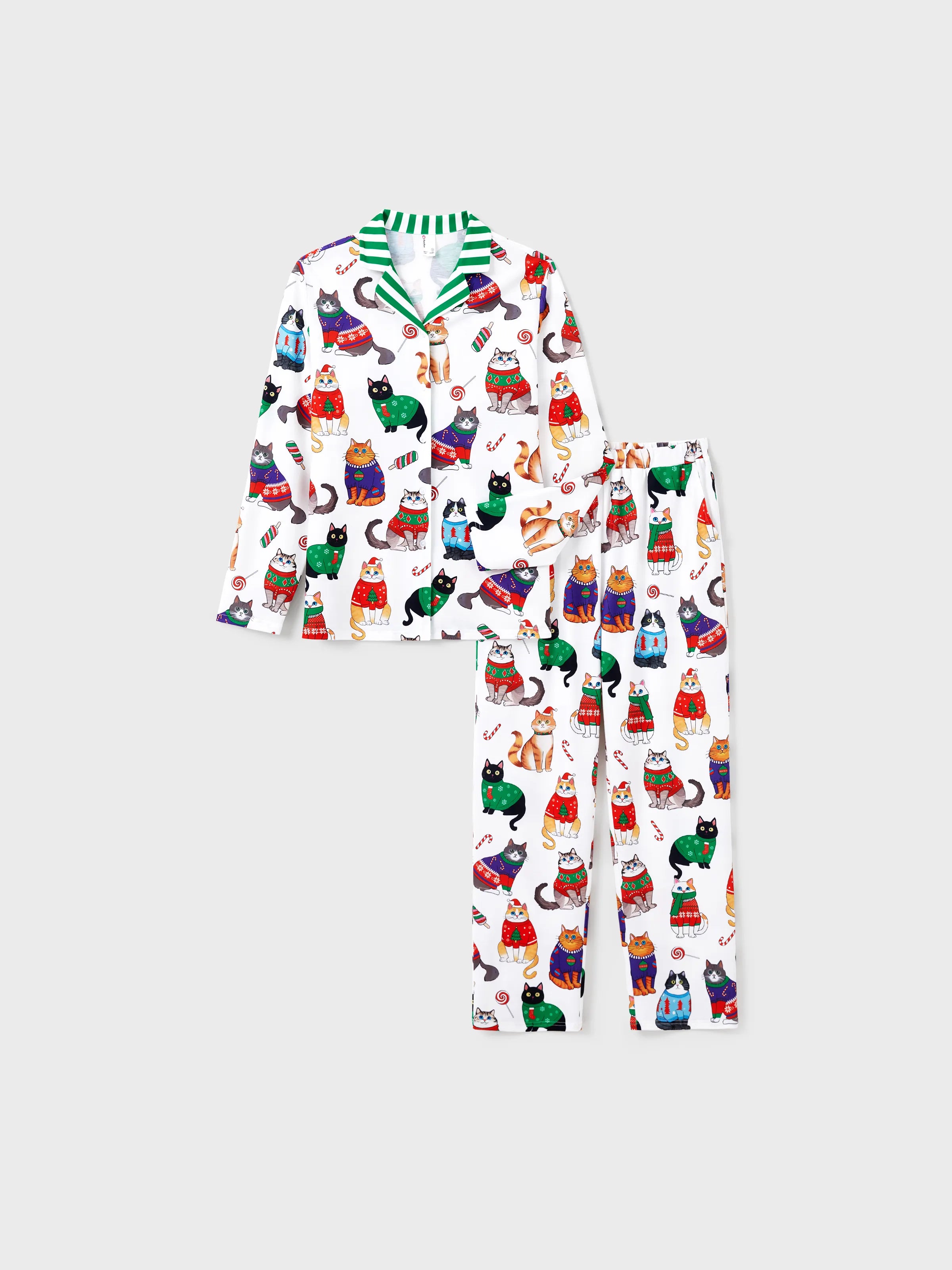 MeowJams | Jule Familie Pyjamas Sæt Katteprint med Matchende Sokker Multicolor