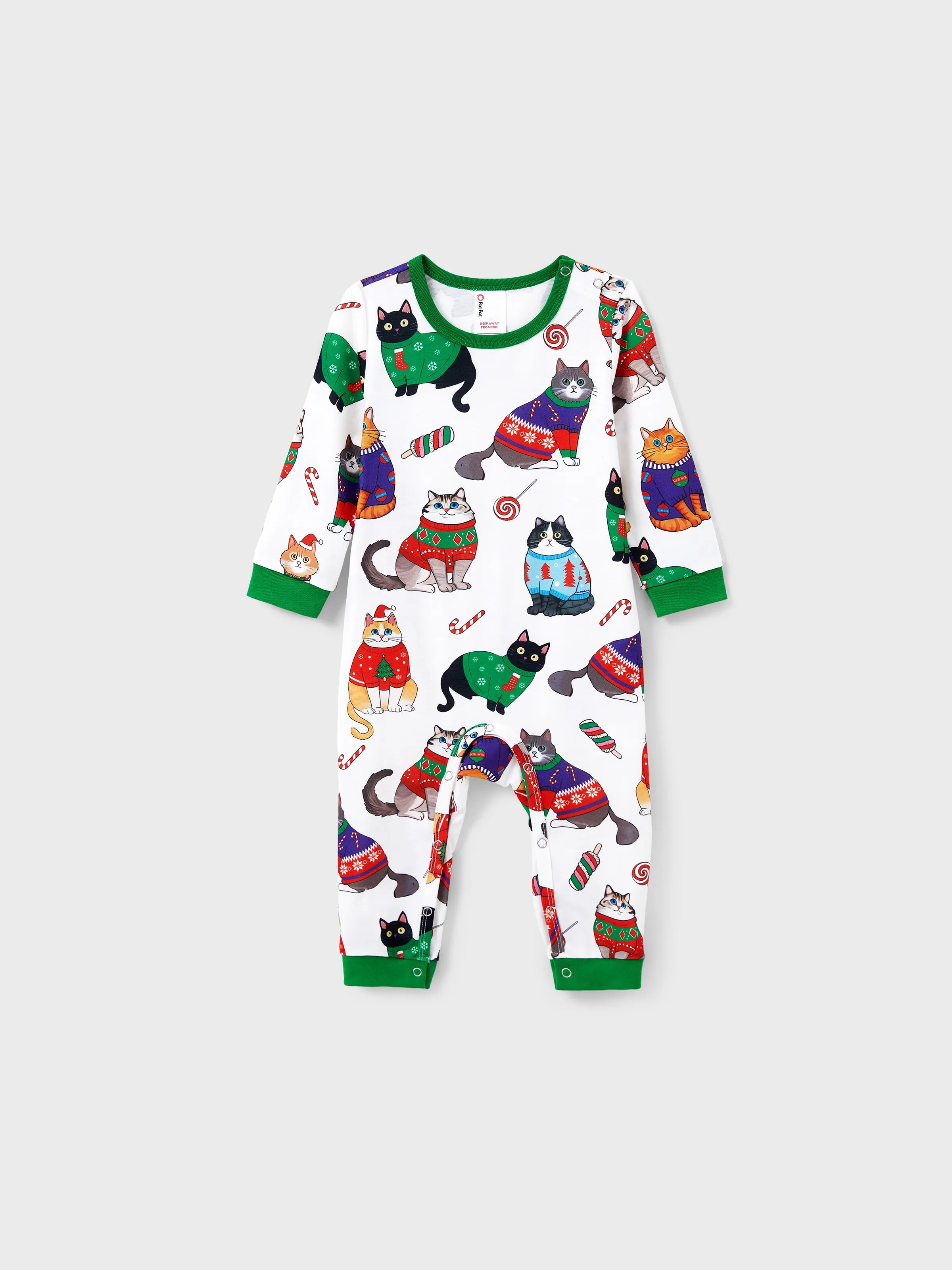 MeowJams | Jule Familie Pyjamas Sæt Katteprint med Matchende Sokker Multicolor