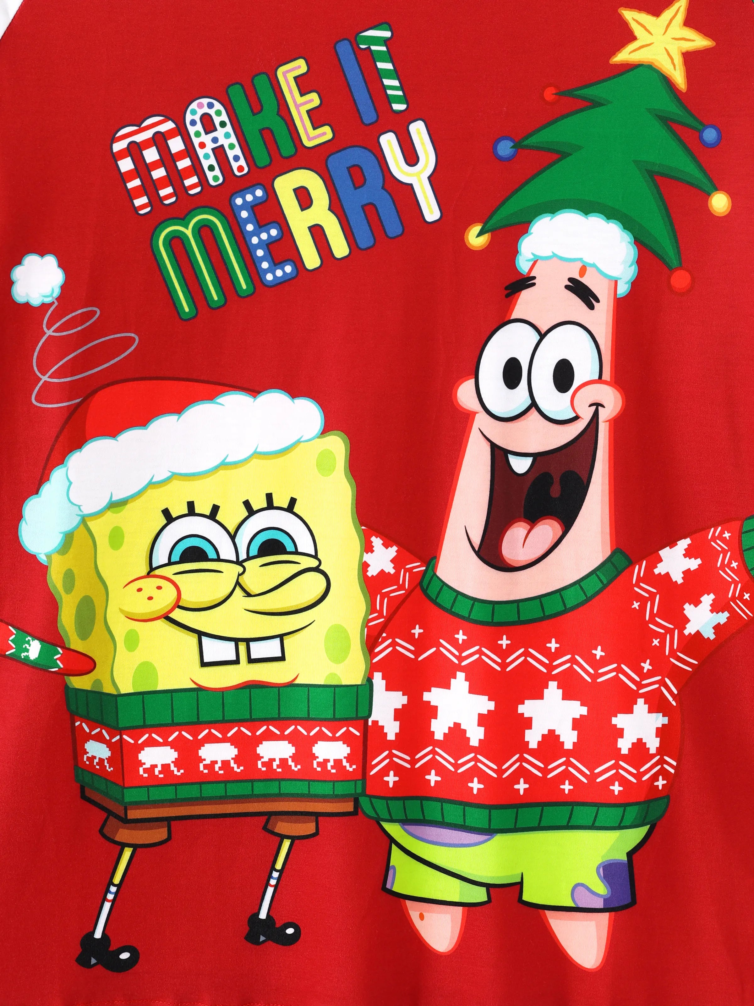 SpongeJams | SpongeBob Firkantet Jule Familie Pyjamas Sæt med Stribet Design og Sokker