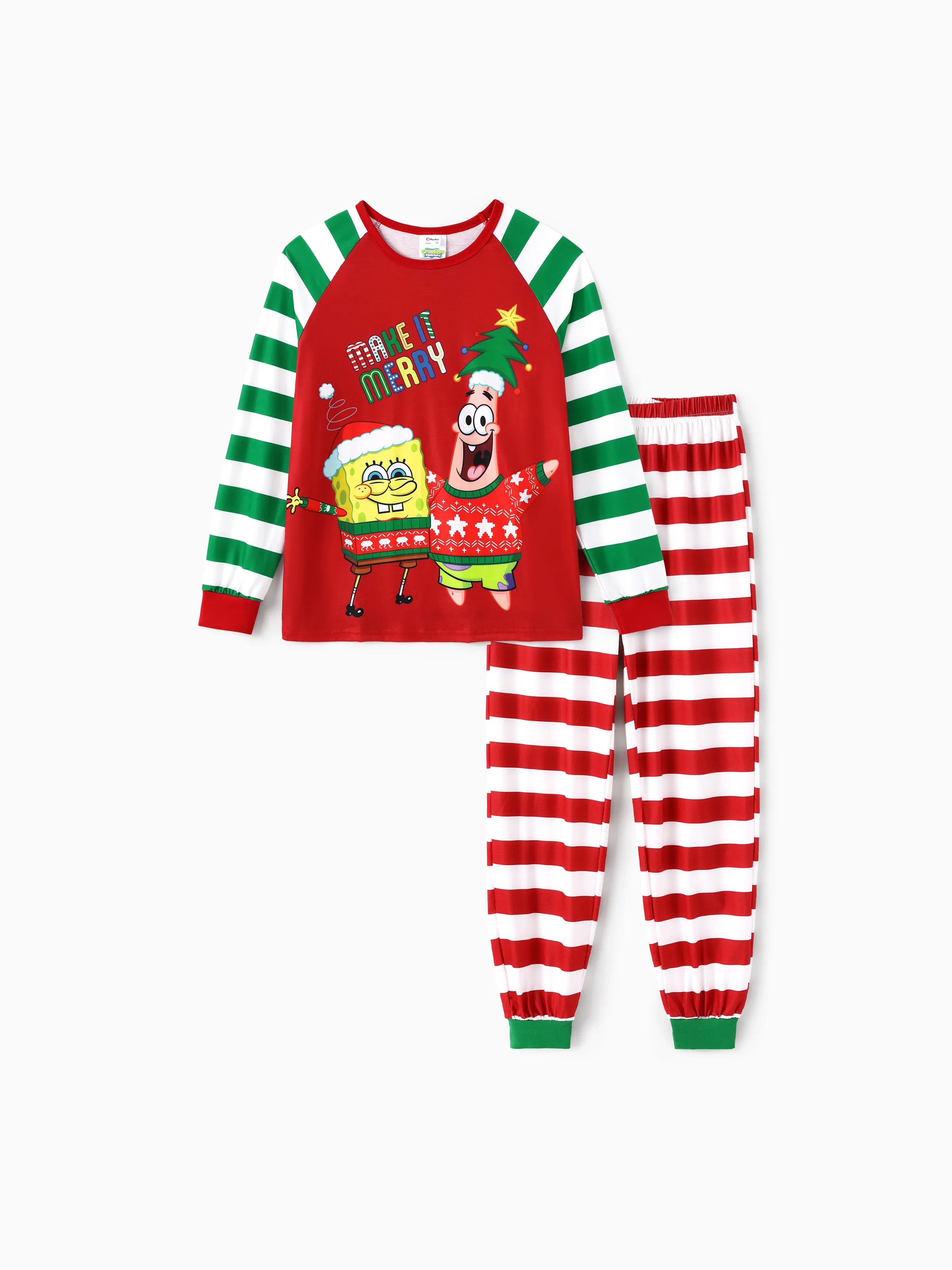 SpongeJams | SpongeBob Firkantet Jule Familie Pyjamas Sæt med Stribet Design og Sokker