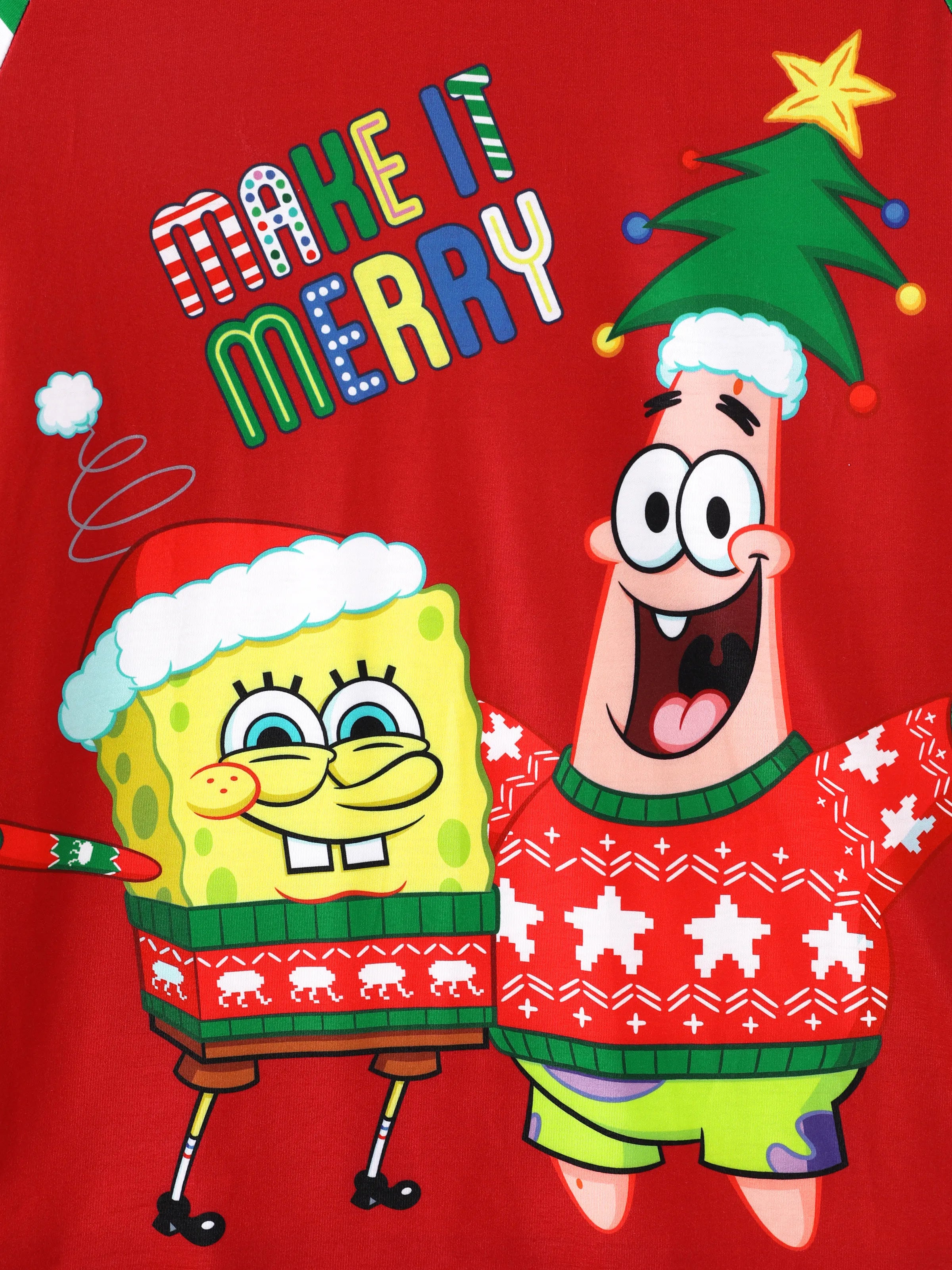 SpongeJams | SpongeBob Firkantet Jule Familie Pyjamas Sæt med Stribet Design og Sokker