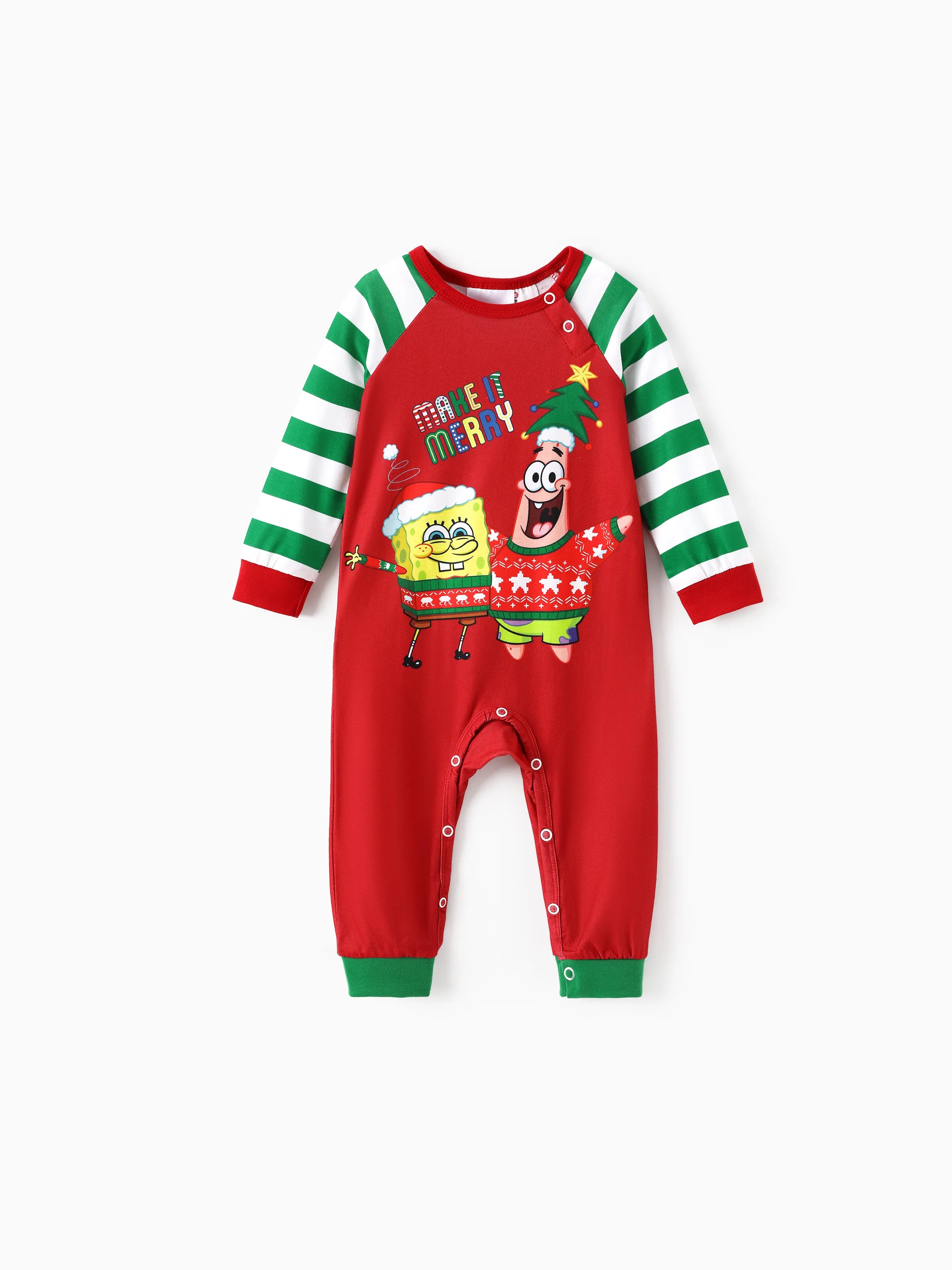 SpongeJams | SpongeBob Firkantet Jule Familie Pyjamas Sæt med Stribet Design og Sokker