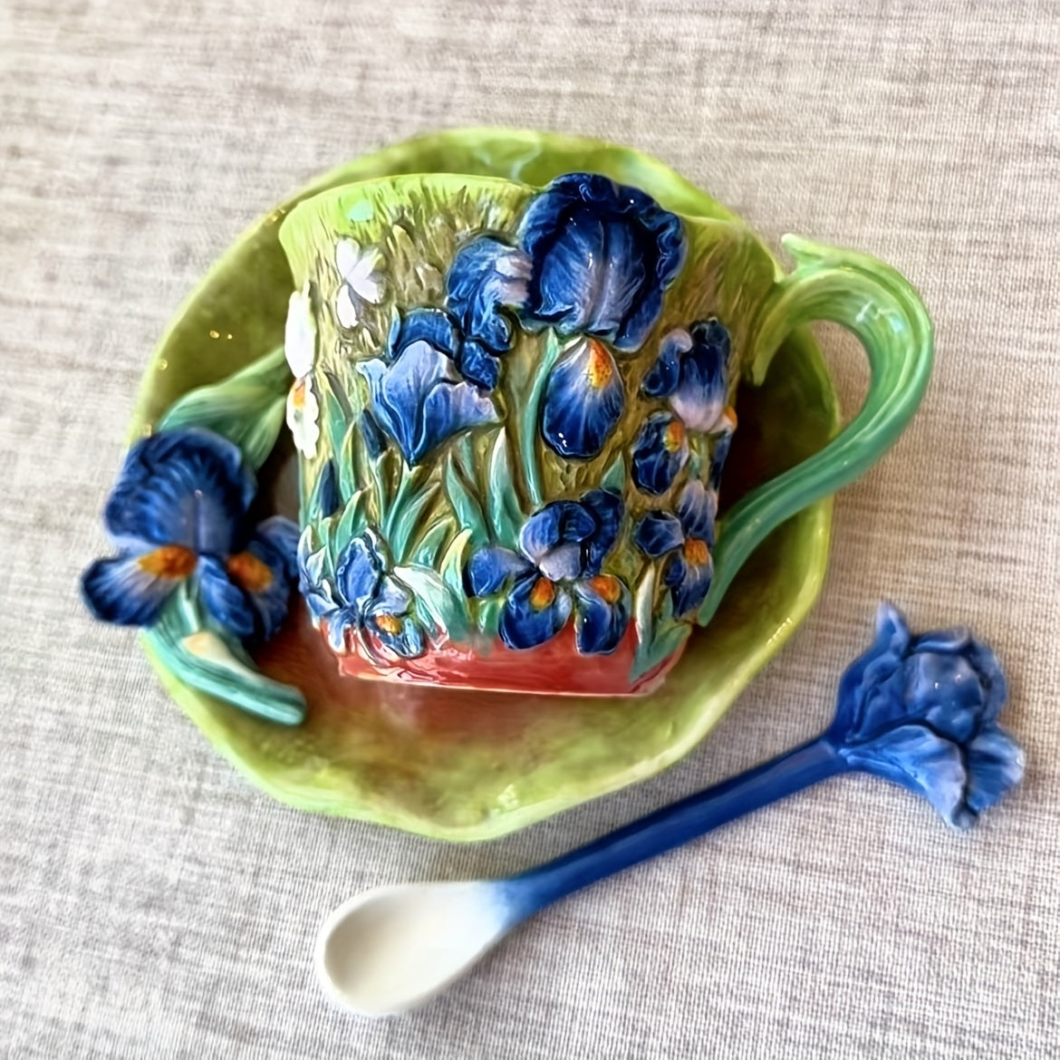 ArtSip Keramisk Kop & Skål Sæt – Håndmalet 3D Design inspireret af Van Gogh