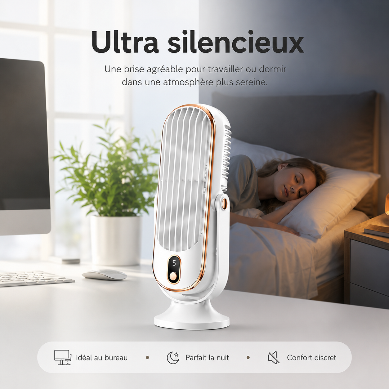AeroLux Elite Køleventilator | Dobbelt Motor, 720° Rotation, Genopladelig via USB & Ultra Stille for Ultimativ Komfort Overalt