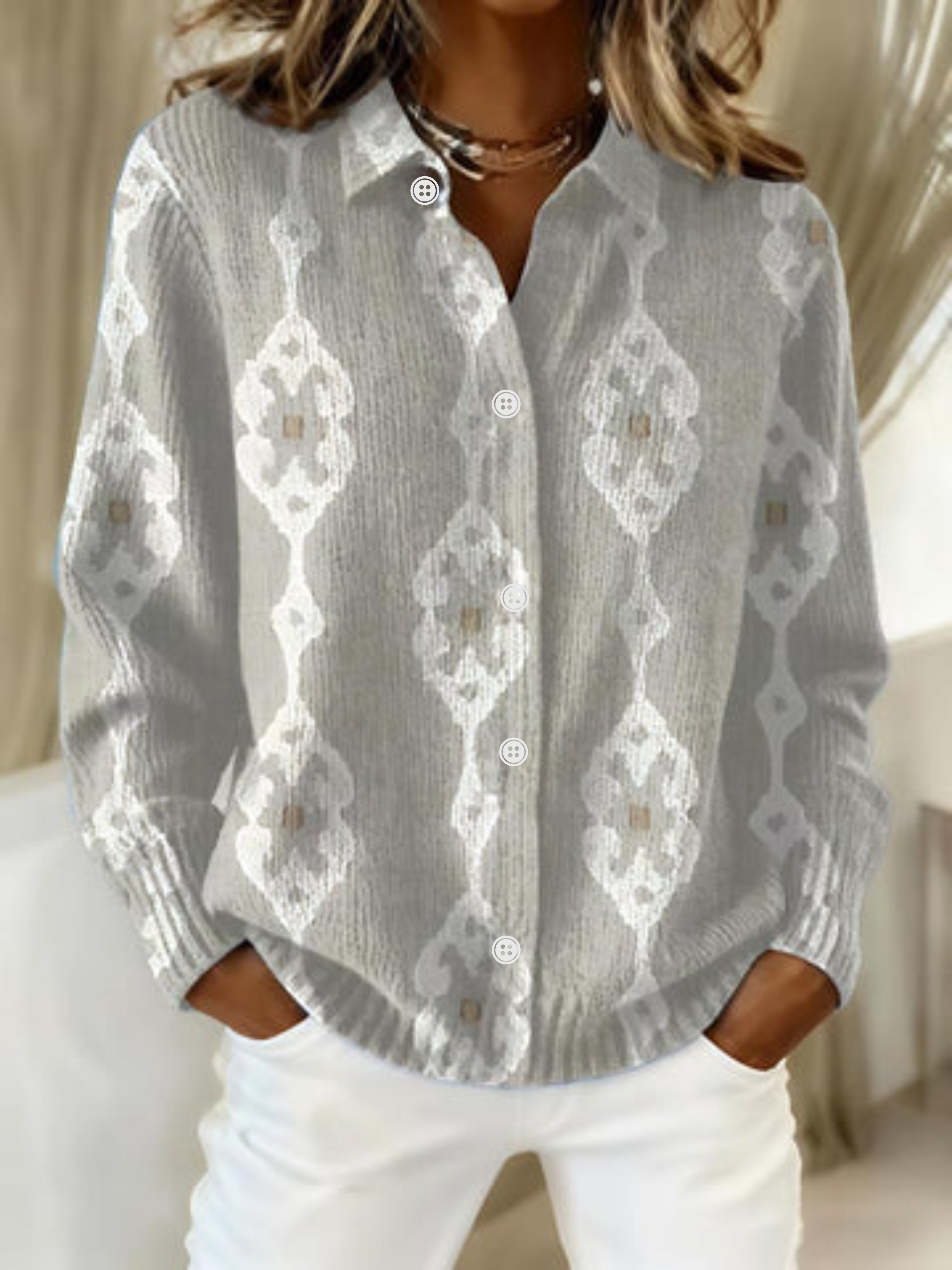 Renee™ – Elegant Strikket Hoodie Bluse med Diamantmønster