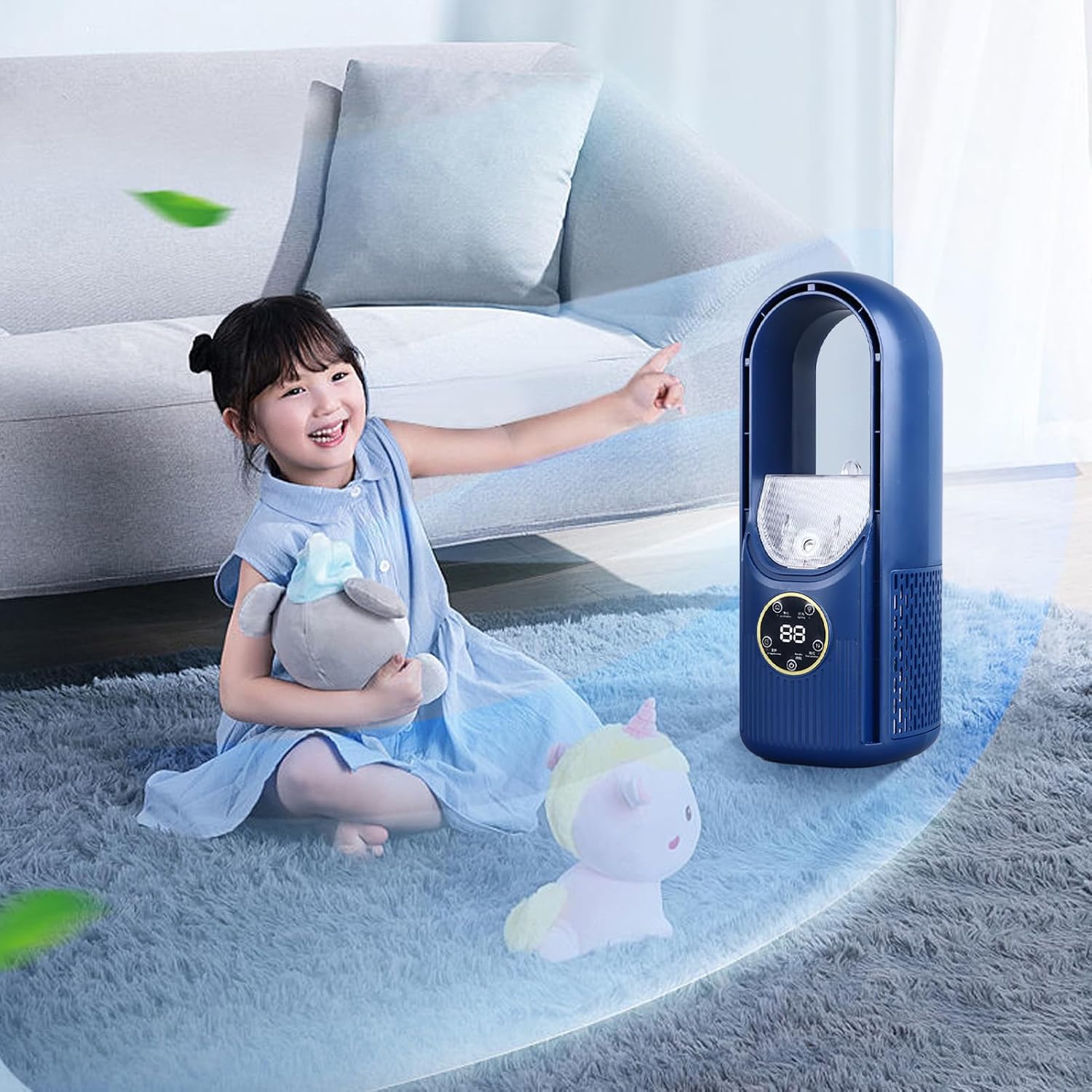 Bærbar bladløs mistende ventilator med 6 hastigheder og USB genopladeligt batteri