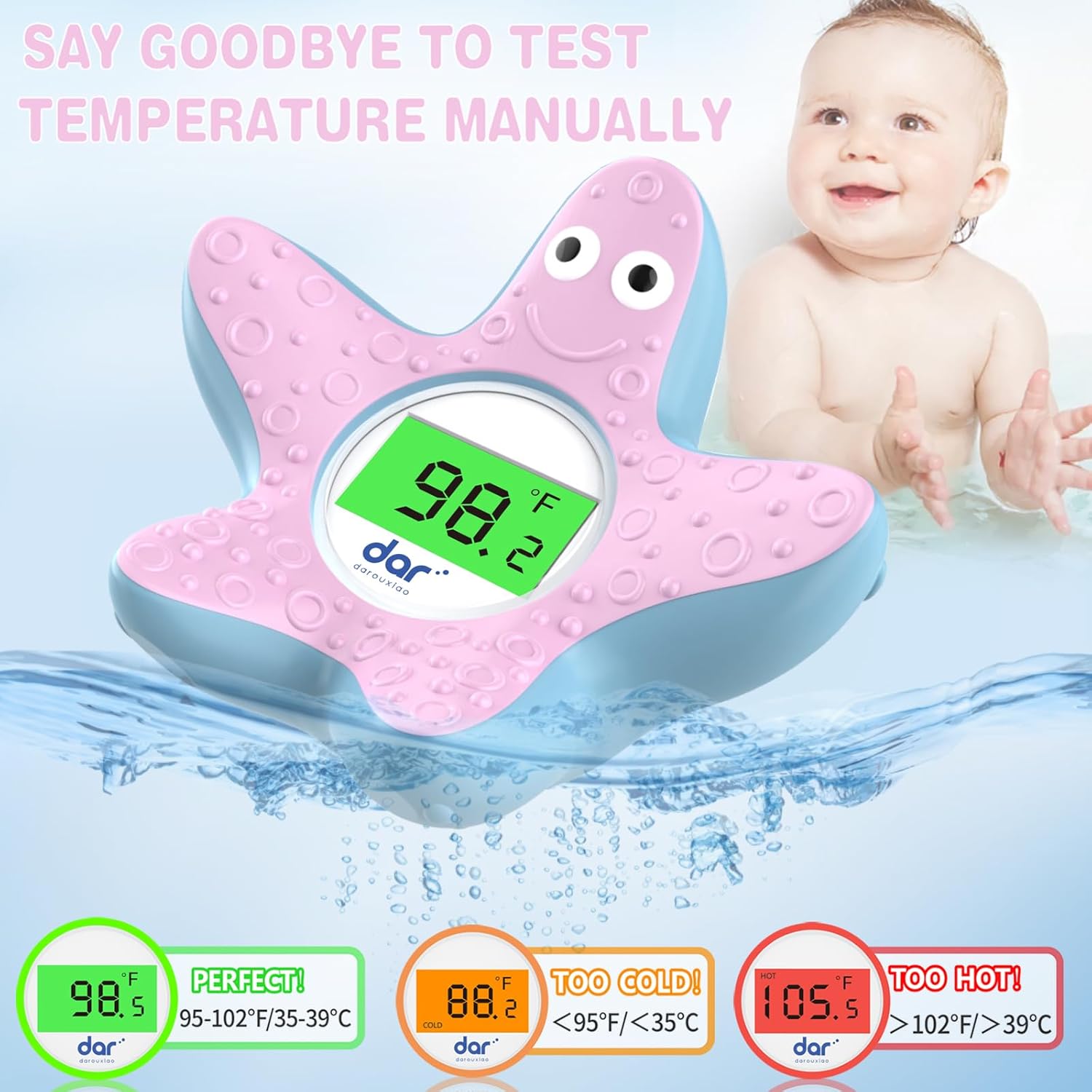 AquaVeilig Baby Badetermometer – Digitalt Display med 3 Farver og Temperaturadvarsel