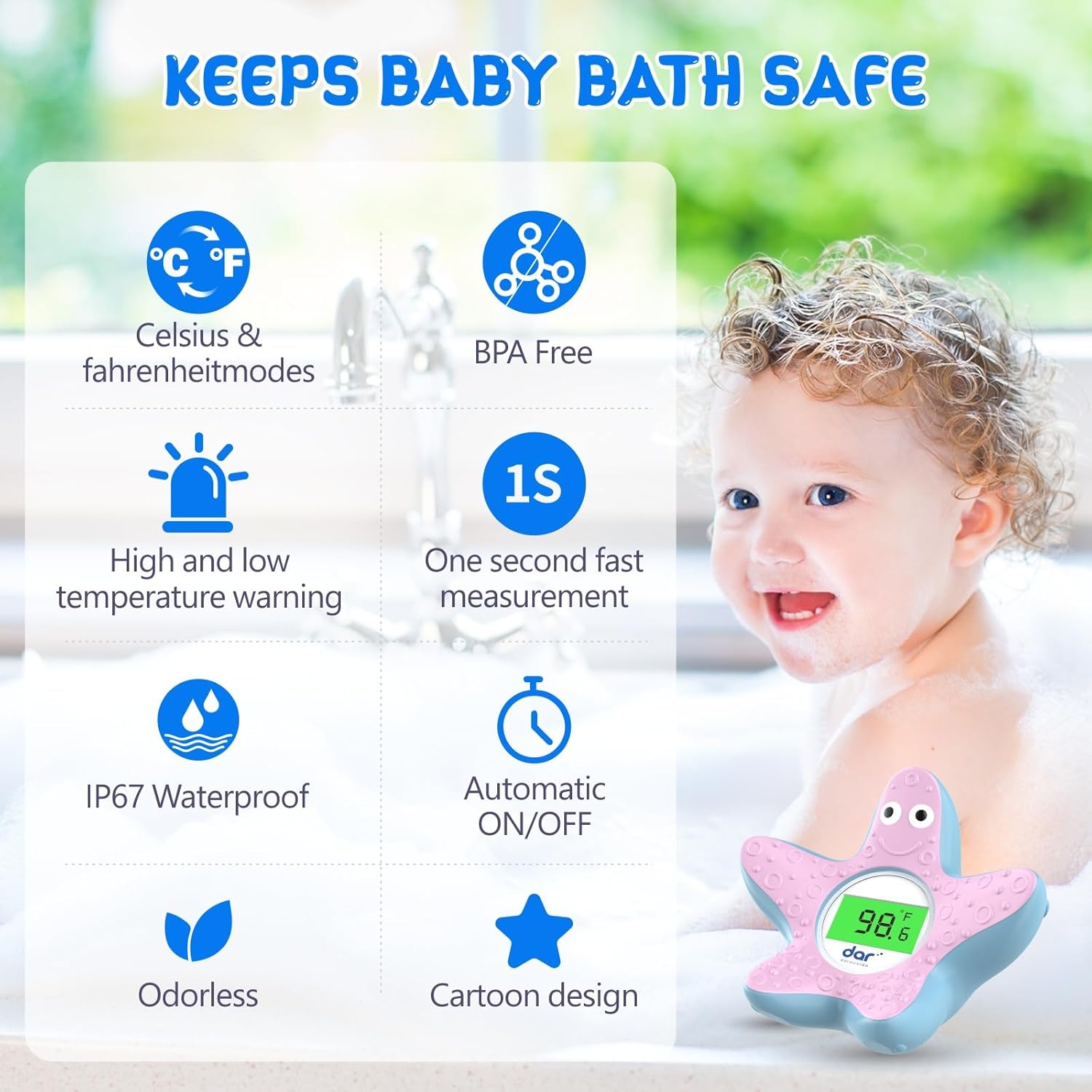 AquaVeilig Baby Badetermometer – Digitalt Display med 3 Farver og Temperaturadvarsel