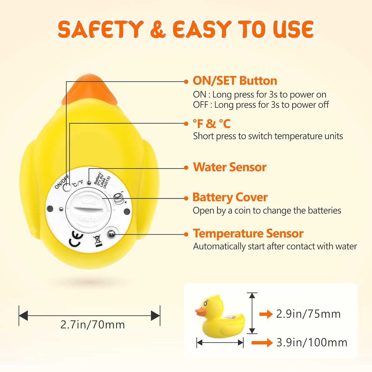 AquaVeilig Baby Badetermometer – Digitalt Display med 3 Farver og Temperaturadvarsel